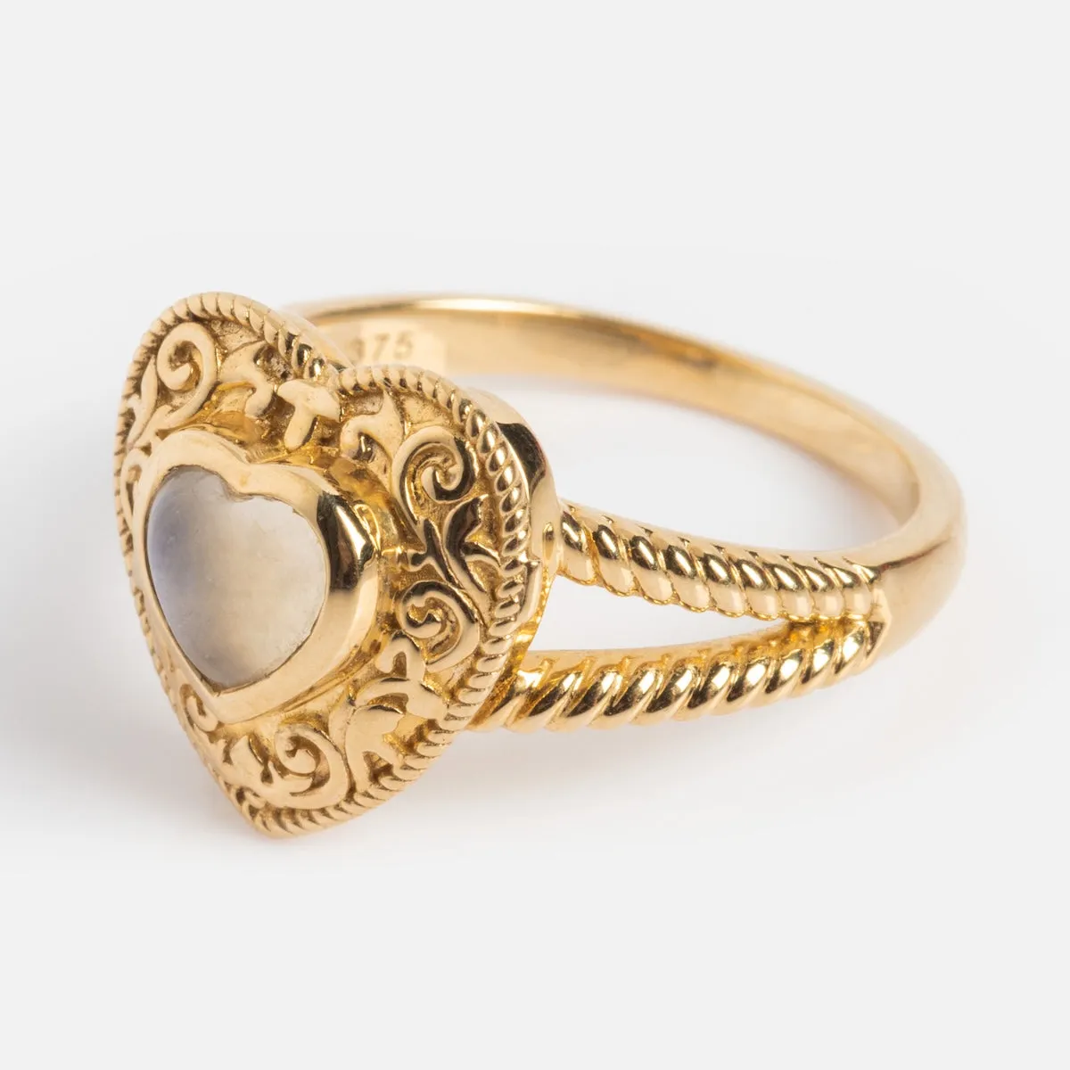 Solid Gold Rainbow Moonstone Heart Locket Ring