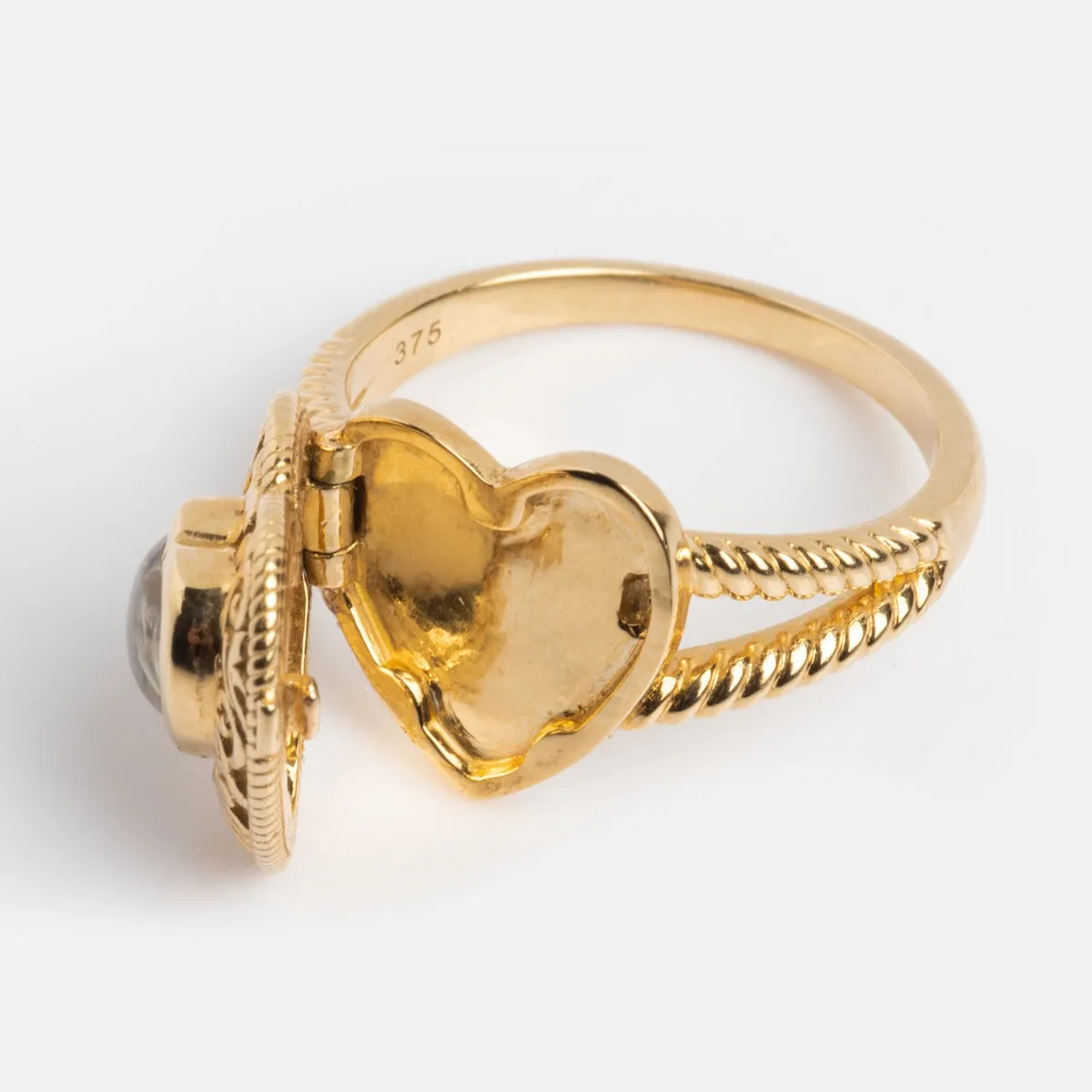 Solid Gold Rainbow Moonstone Heart Locket Ring