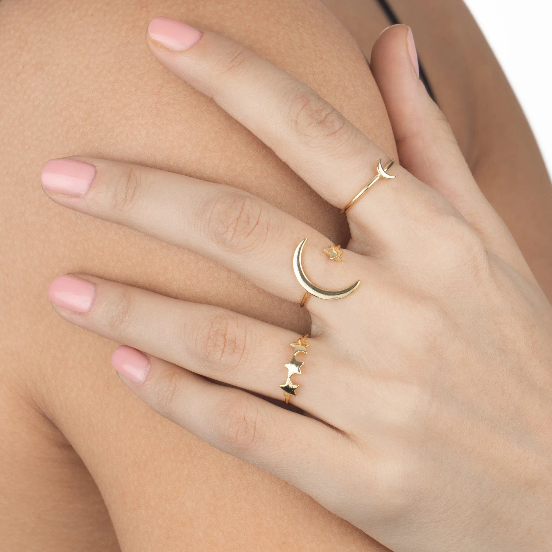 Solid Star X Moon Ring