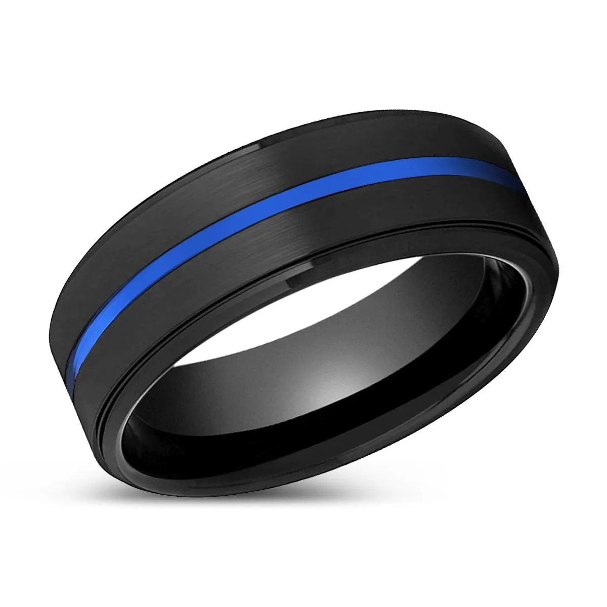 SPECTRAL | Black Ring, Black Tungsten Ring, Blue Groove, Stepped Edge