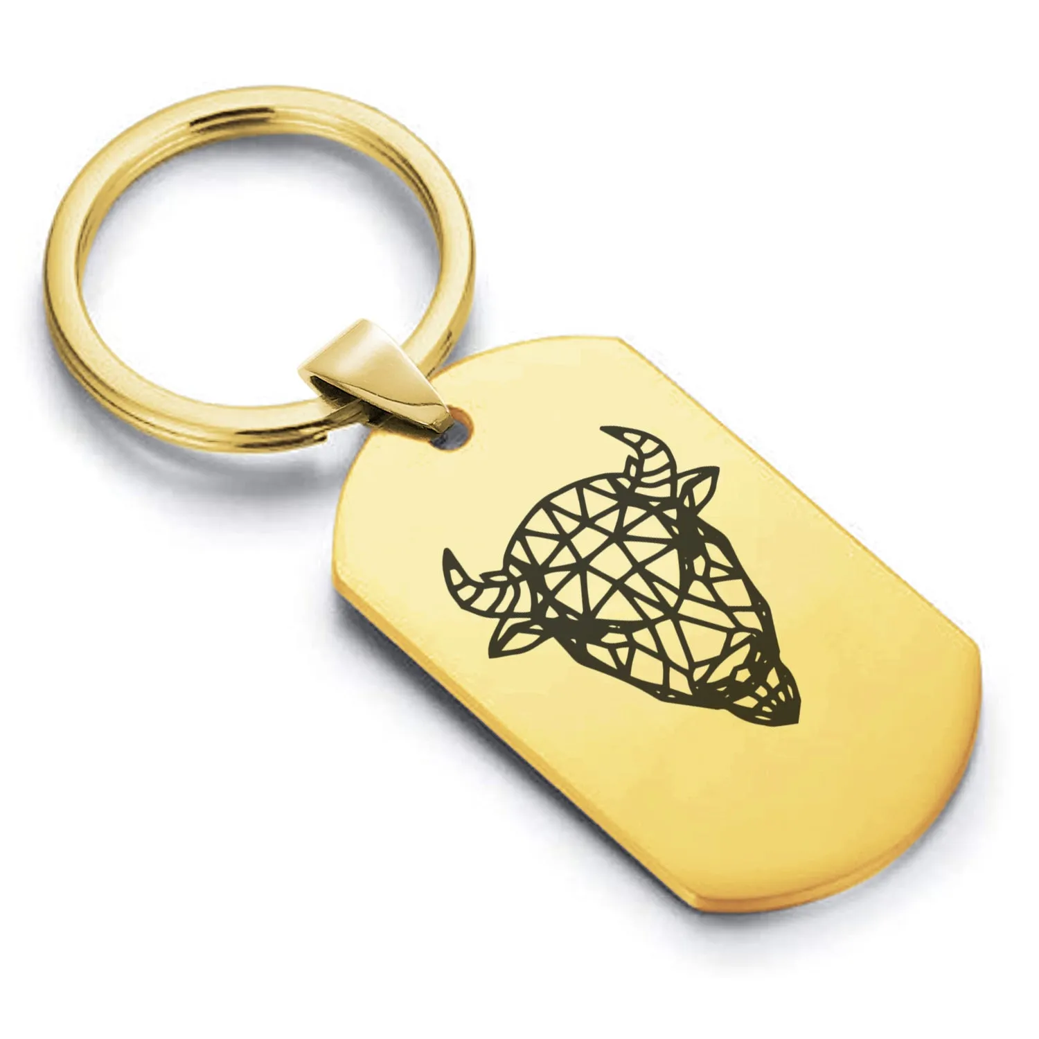 Stainless Steel Geometric Polygon Bison Dog Tag Keychain