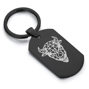 Stainless Steel Geometric Polygon Bison Dog Tag Keychain