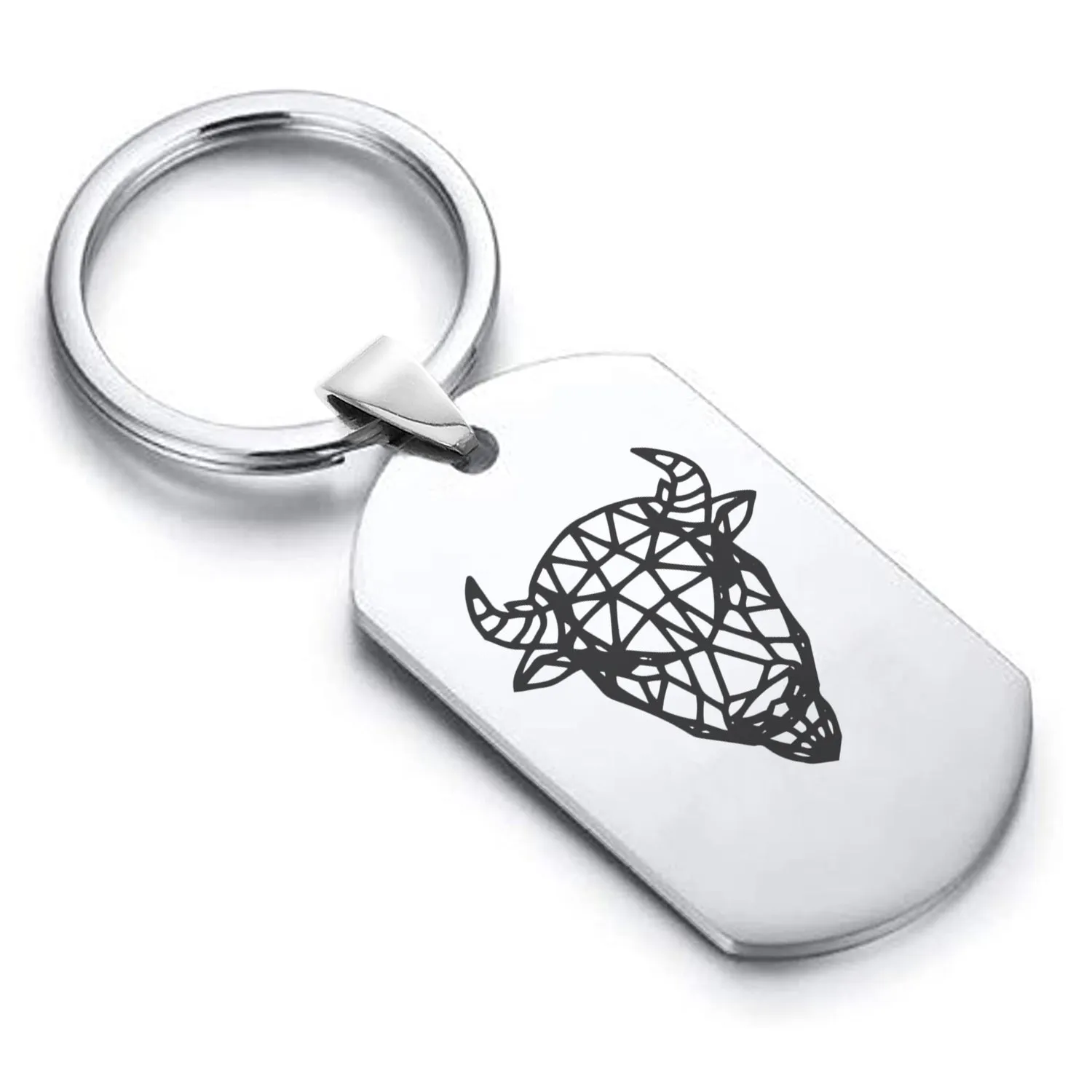 Stainless Steel Geometric Polygon Bison Dog Tag Keychain