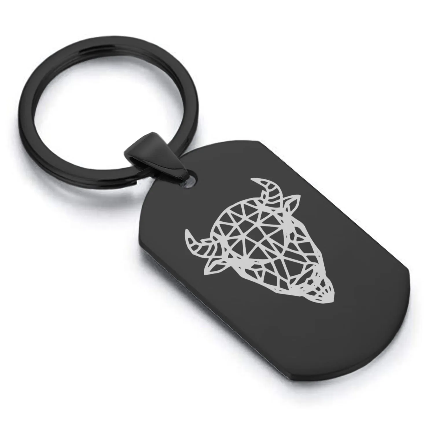 Stainless Steel Geometric Polygon Bison Dog Tag Keychain