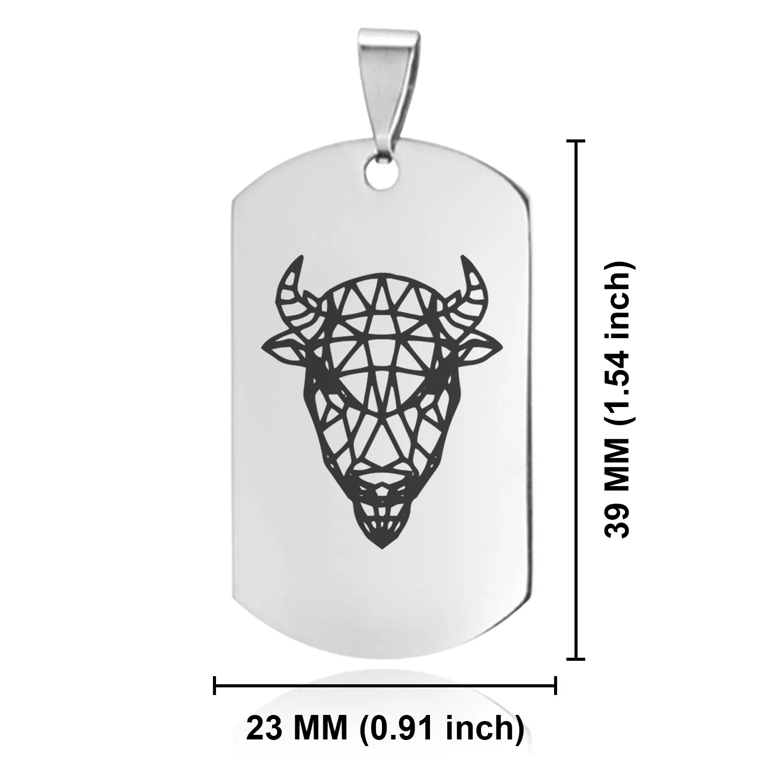 Stainless Steel Geometric Polygon Bison Dog Tag Pendant