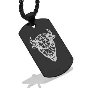 Stainless Steel Geometric Polygon Bison Dog Tag Pendant