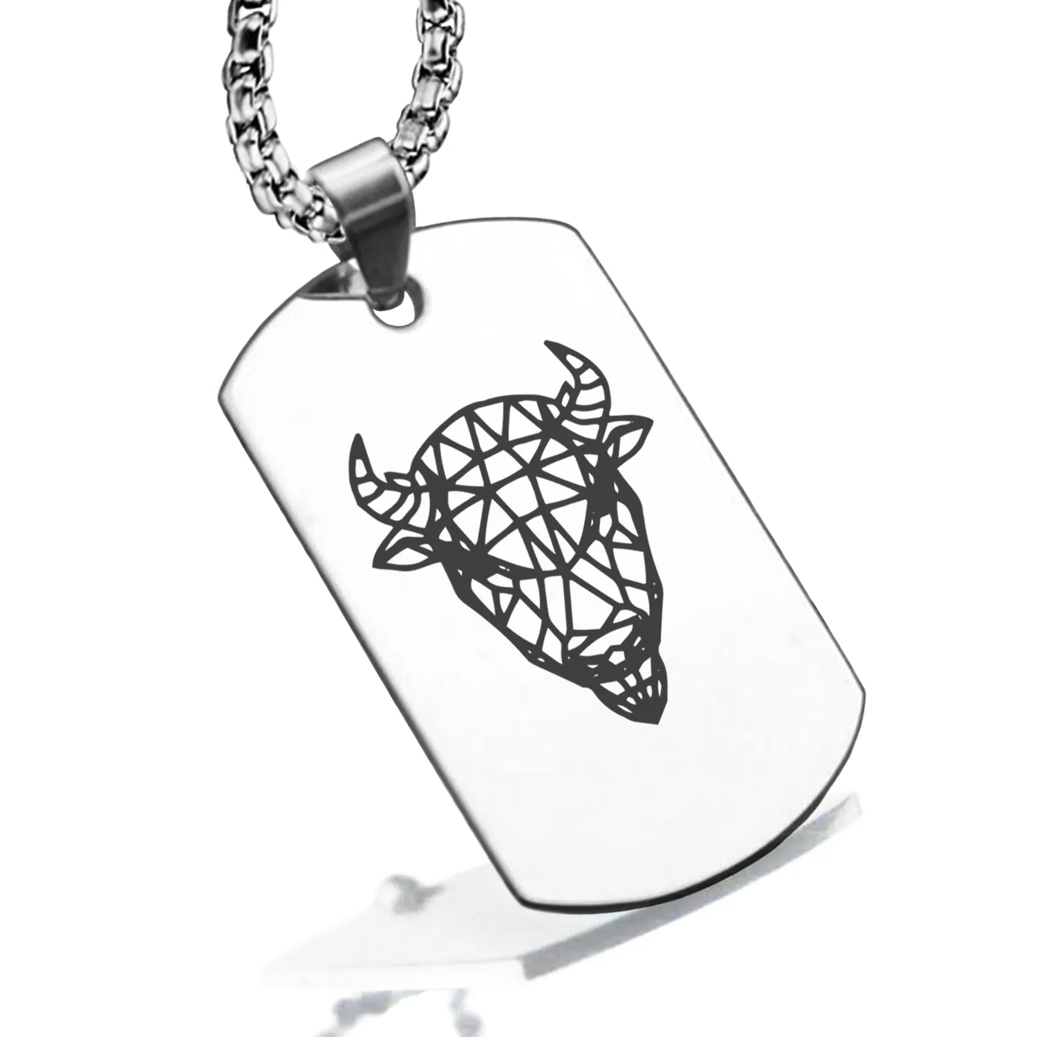 Stainless Steel Geometric Polygon Bison Dog Tag Pendant