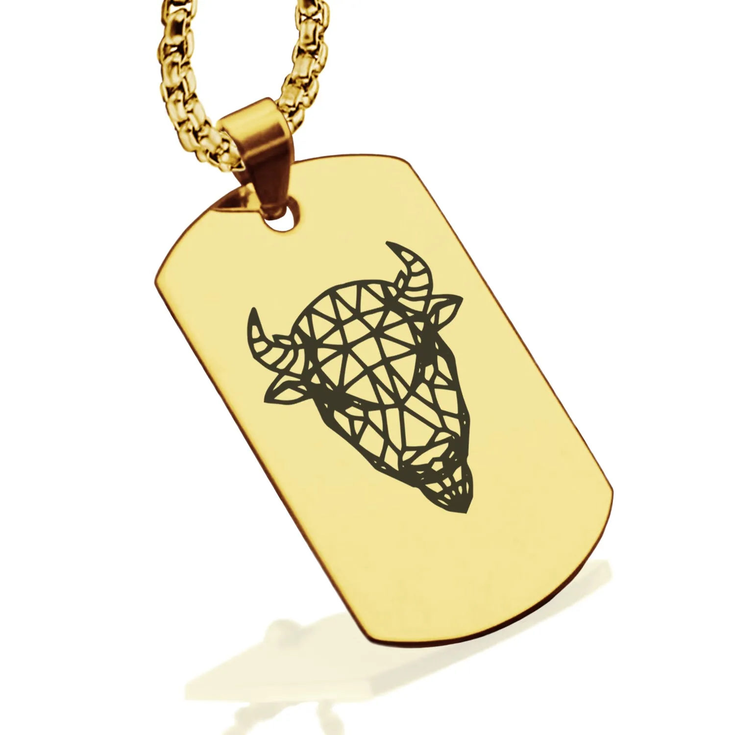 Stainless Steel Geometric Polygon Bison Dog Tag Pendant