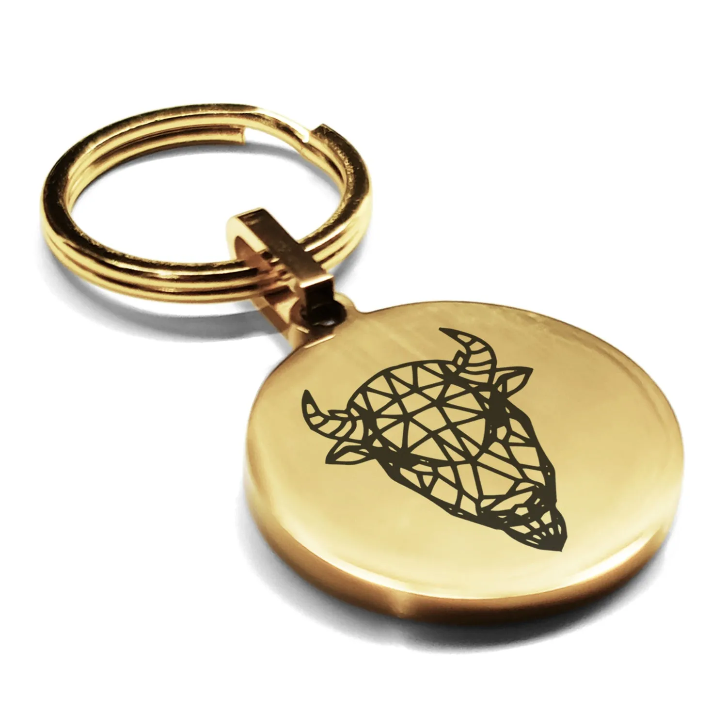 Stainless Steel Geometric Polygon Bison Round Medallion Keychain