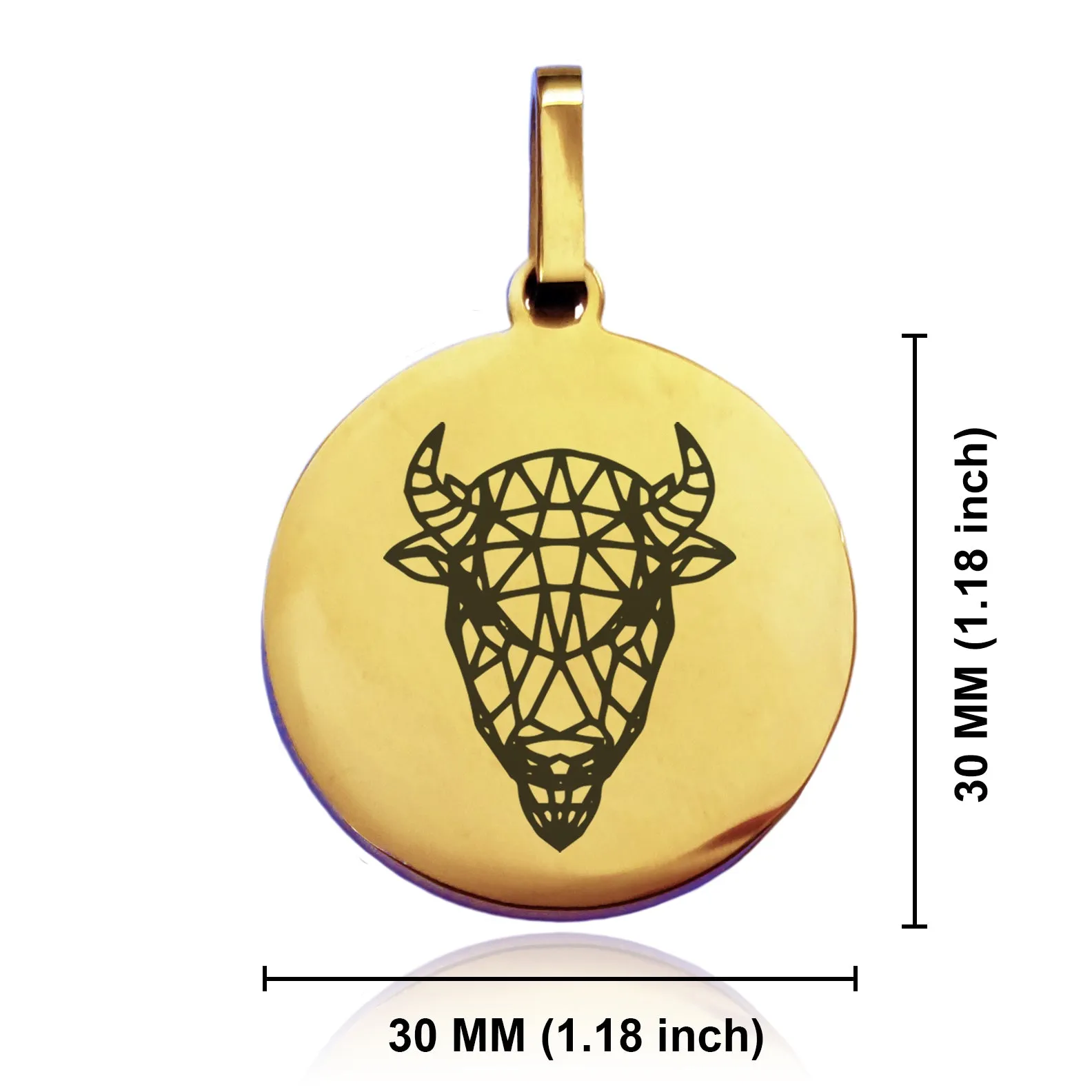 Stainless Steel Geometric Polygon Bison Round Medallion Keychain