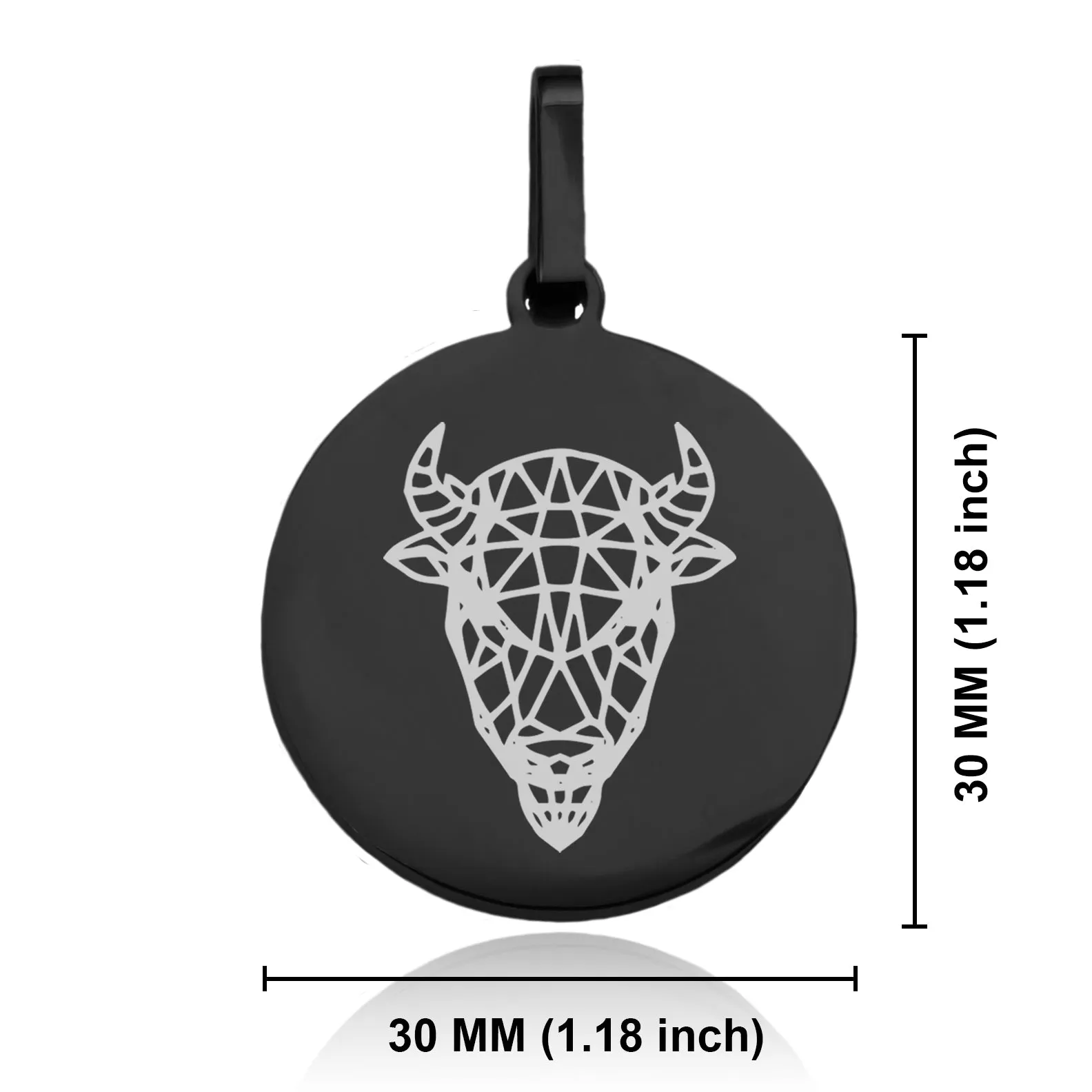 Stainless Steel Geometric Polygon Bison Round Medallion Keychain