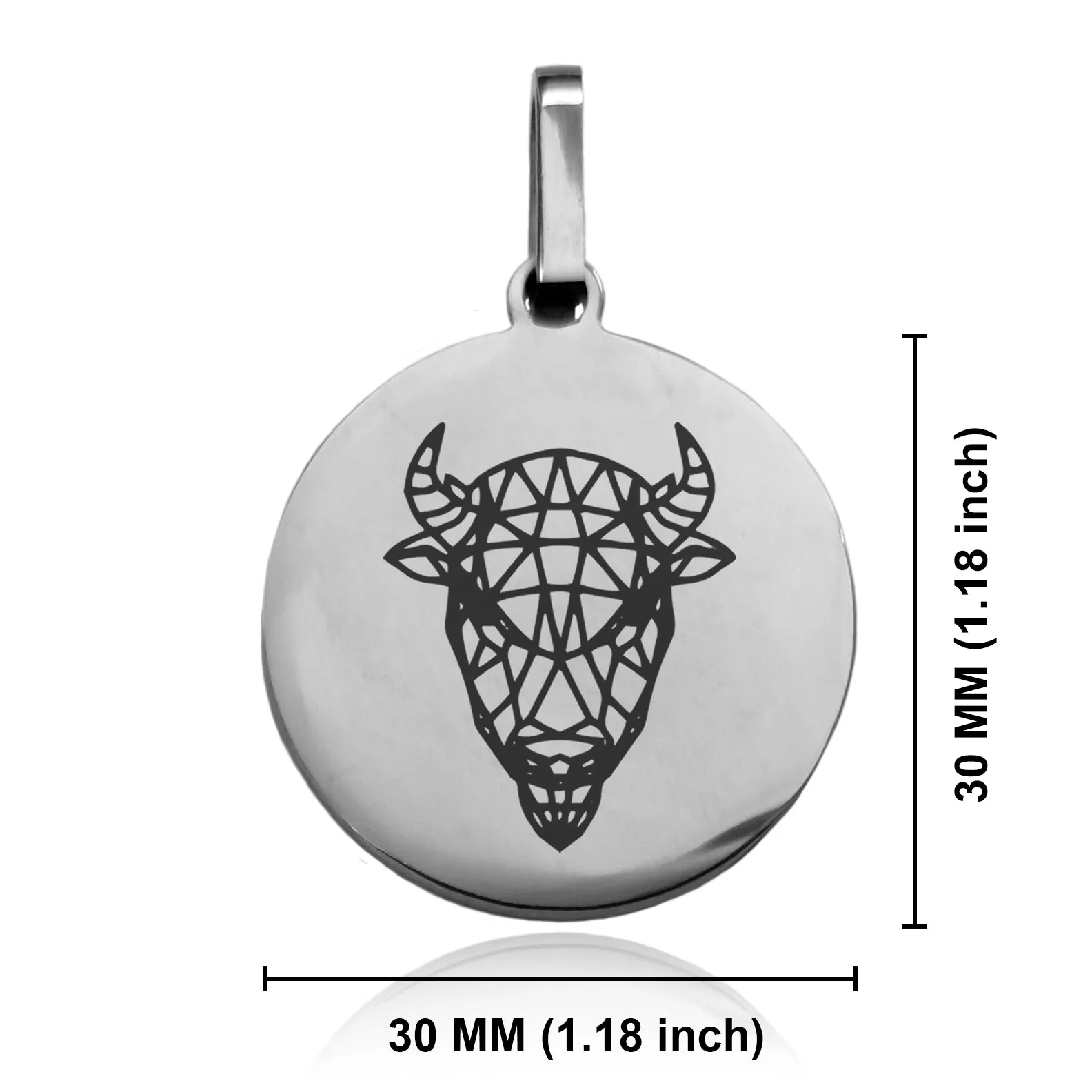 Stainless Steel Geometric Polygon Bison Round Medallion Keychain