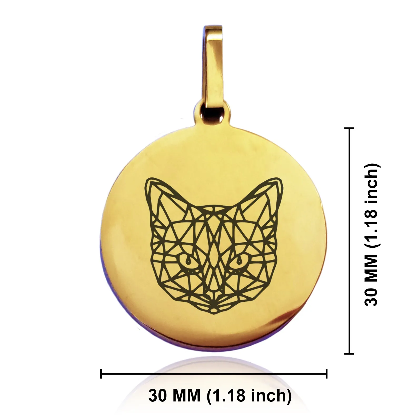 Stainless Steel Geometric Polygon Cat Round Medallion Keychain