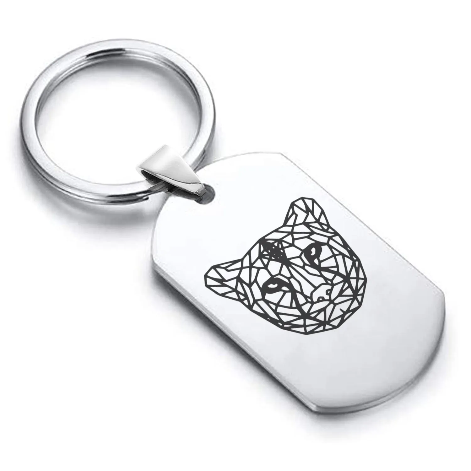 Stainless Steel Geometric Polygon Cheetah Dog Tag Keychain