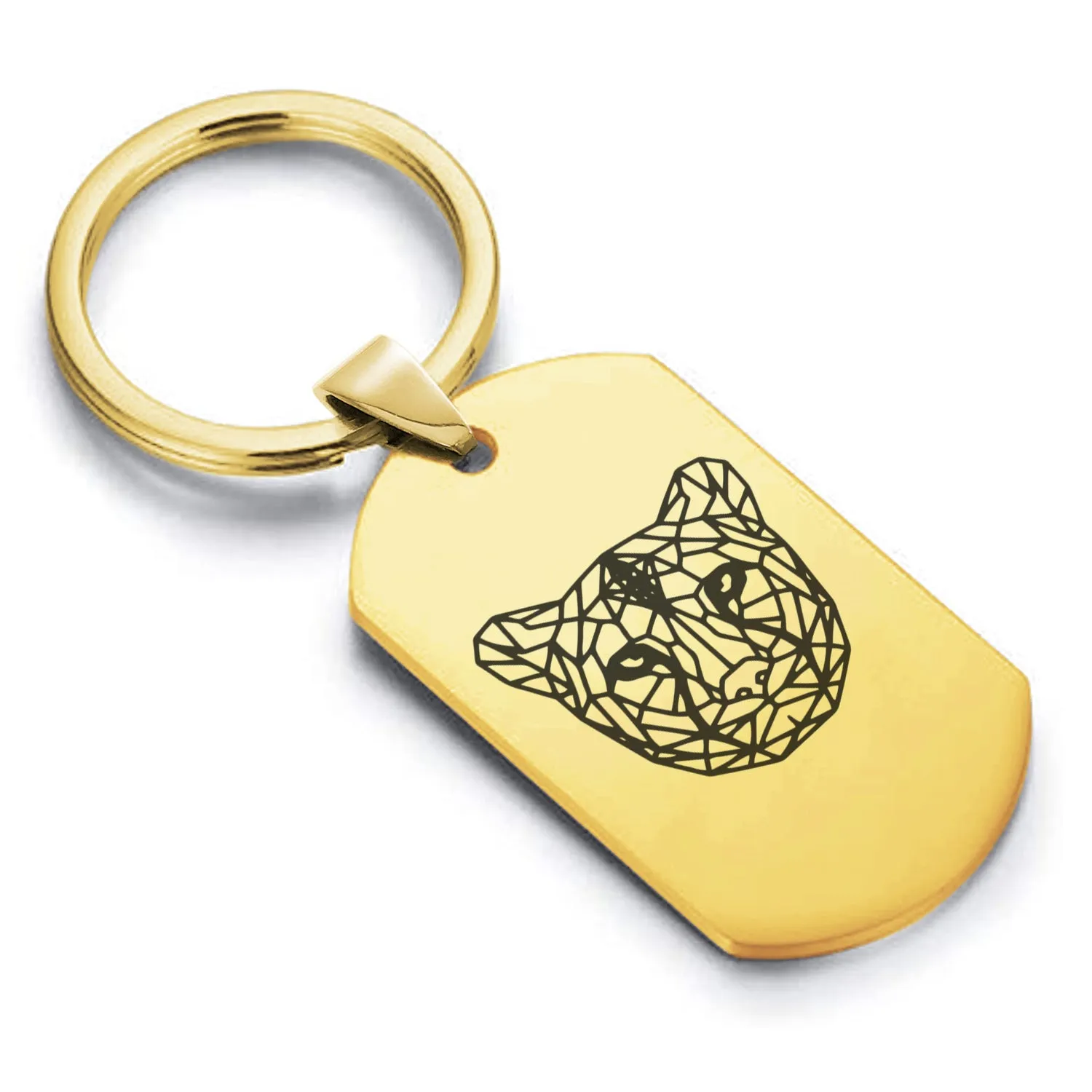 Stainless Steel Geometric Polygon Cheetah Dog Tag Keychain