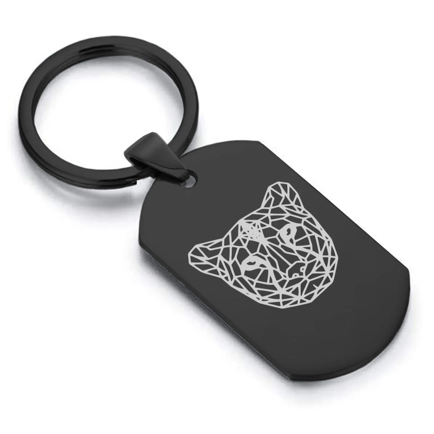 Stainless Steel Geometric Polygon Cheetah Dog Tag Keychain
