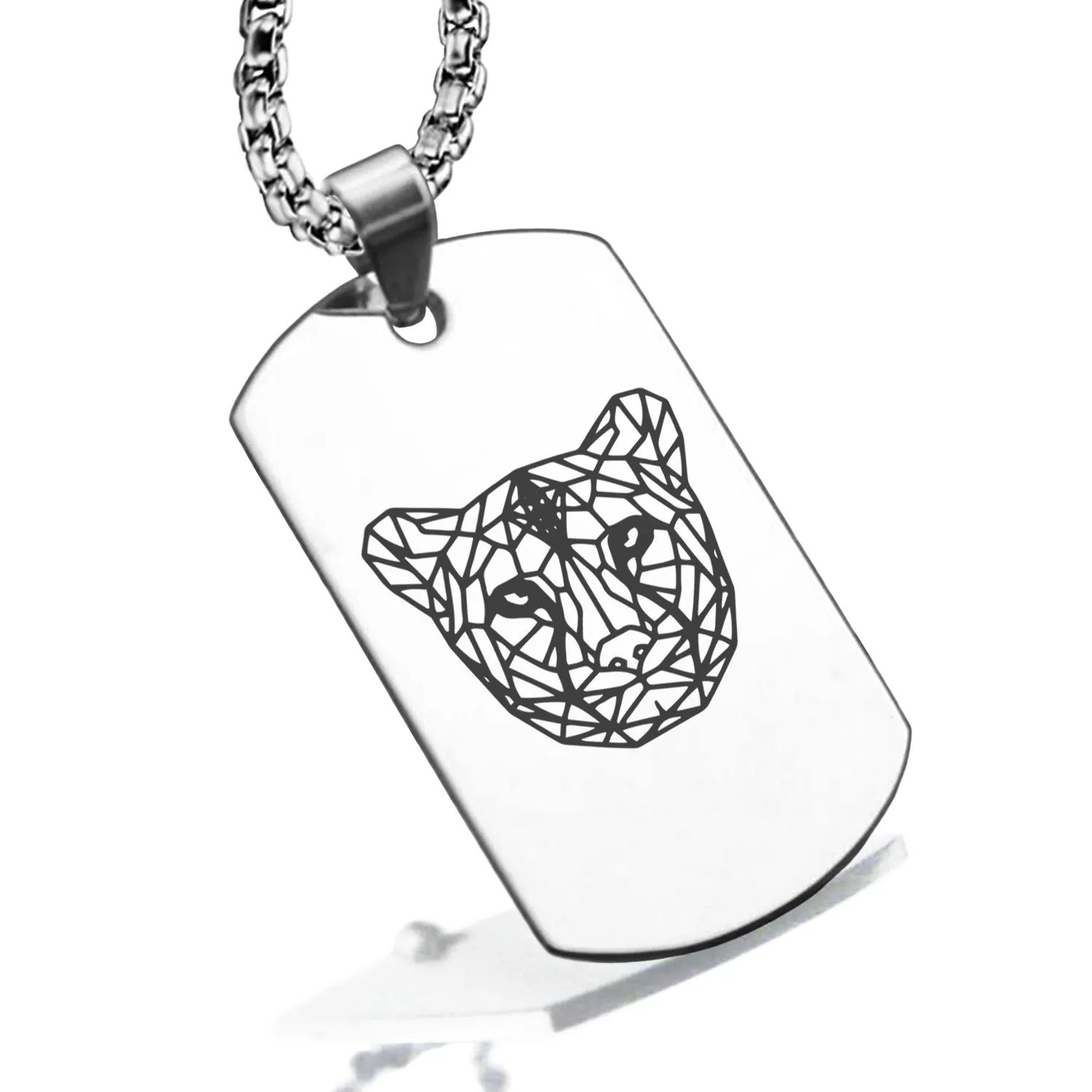 Stainless Steel Geometric Polygon Cheetah Dog Tag Pendant