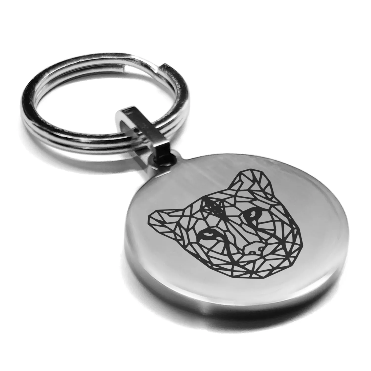 Stainless Steel Geometric Polygon Cheetah Round Medallion Keychain
