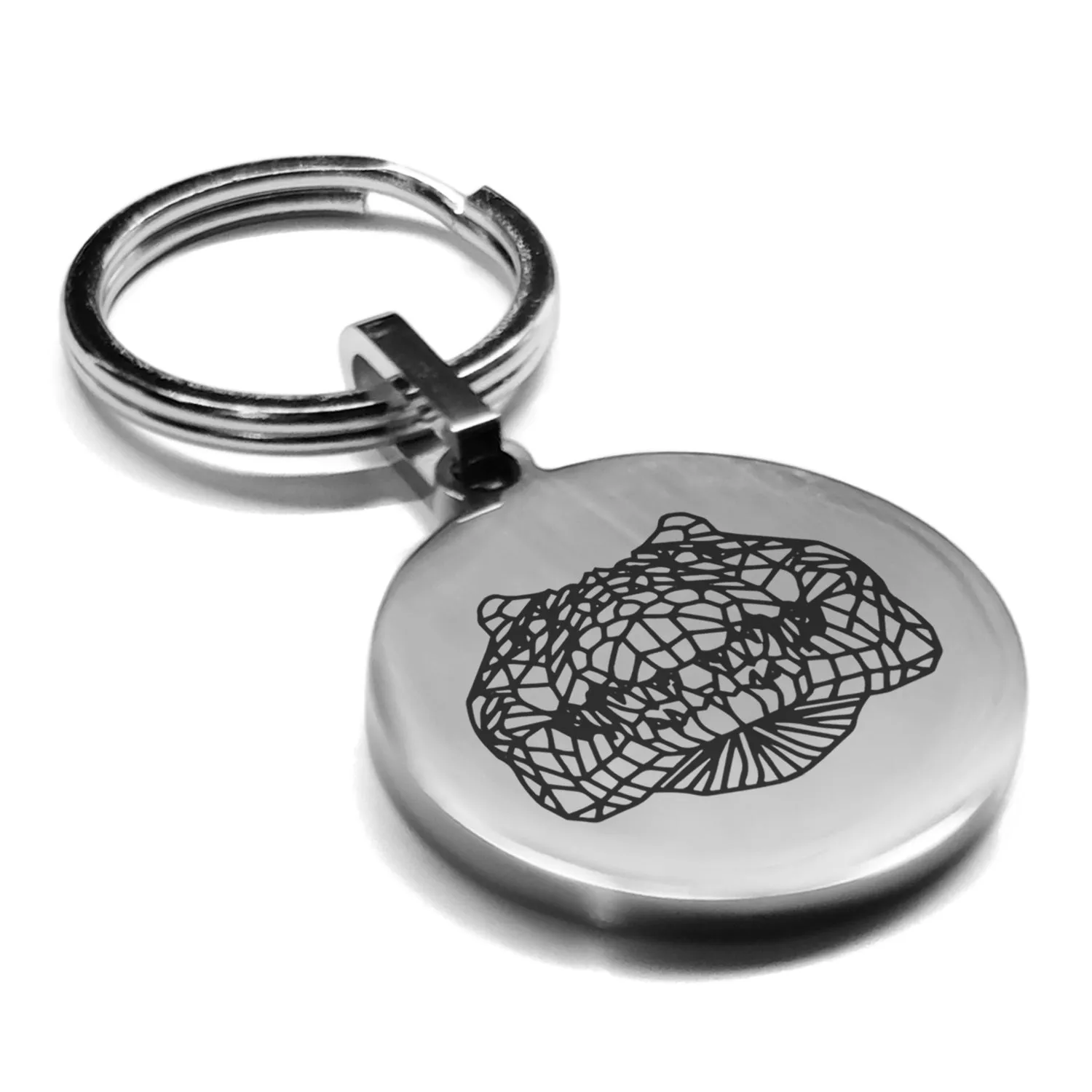 Stainless Steel Geometric Polygon Crocodile Round Medallion Keychain