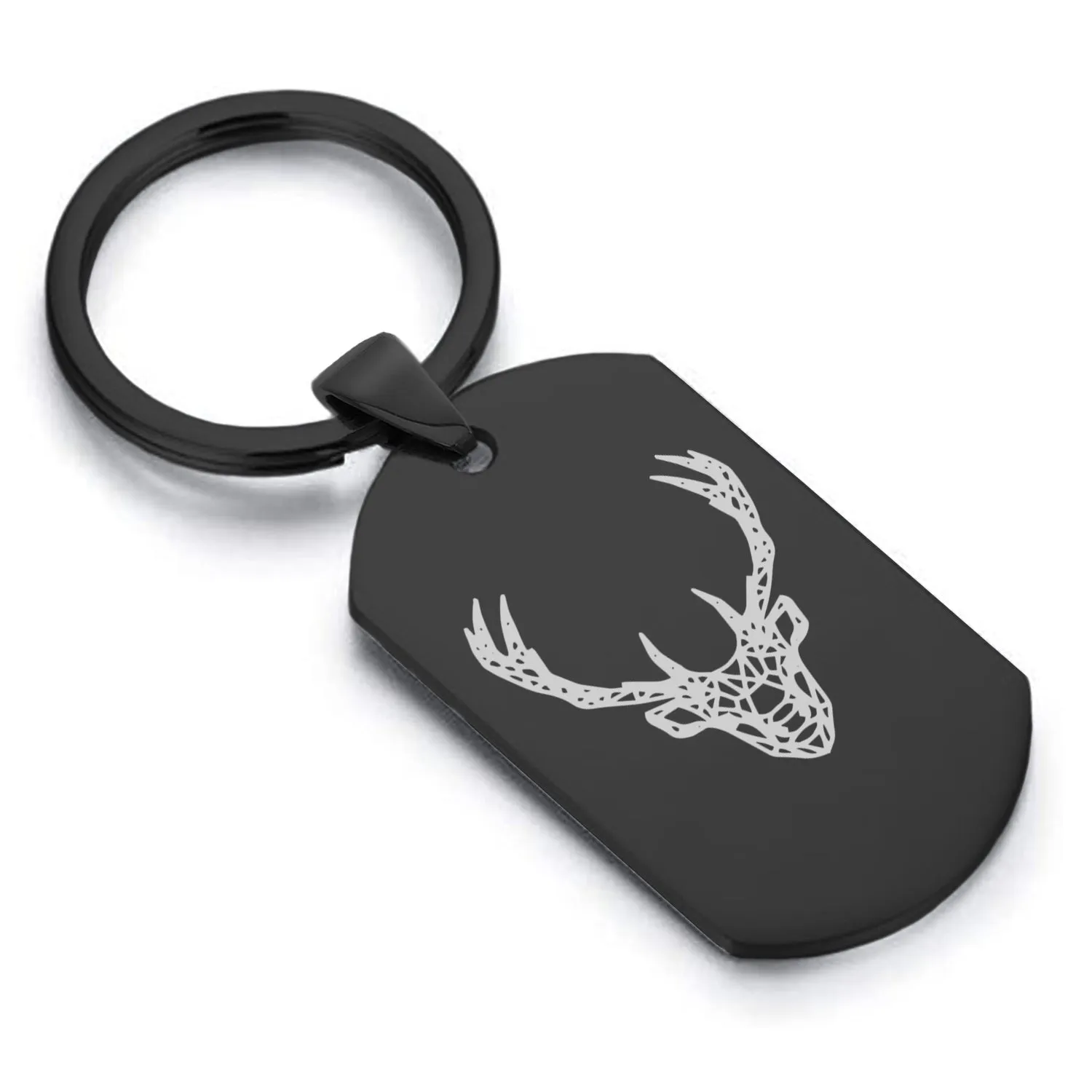 Stainless Steel Geometric Polygon Deer Dog Tag Keychain