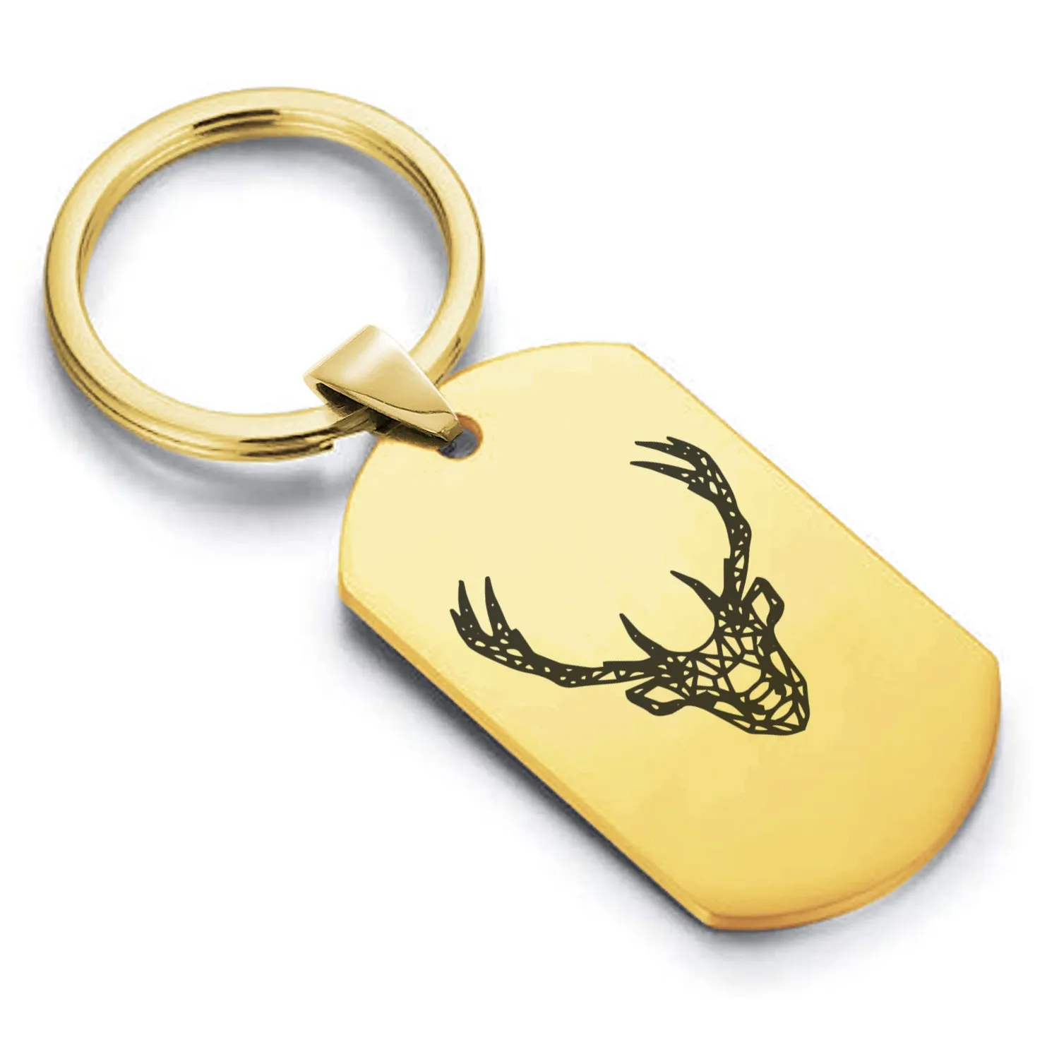 Stainless Steel Geometric Polygon Deer Dog Tag Keychain