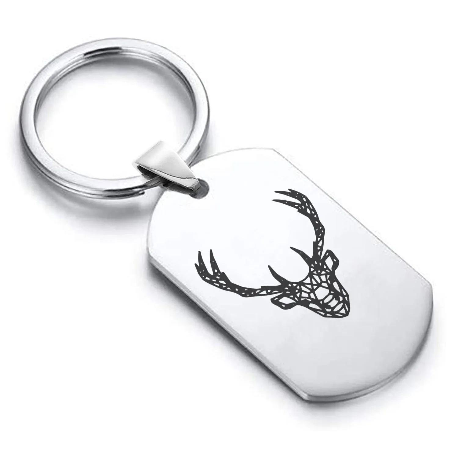 Stainless Steel Geometric Polygon Deer Dog Tag Keychain