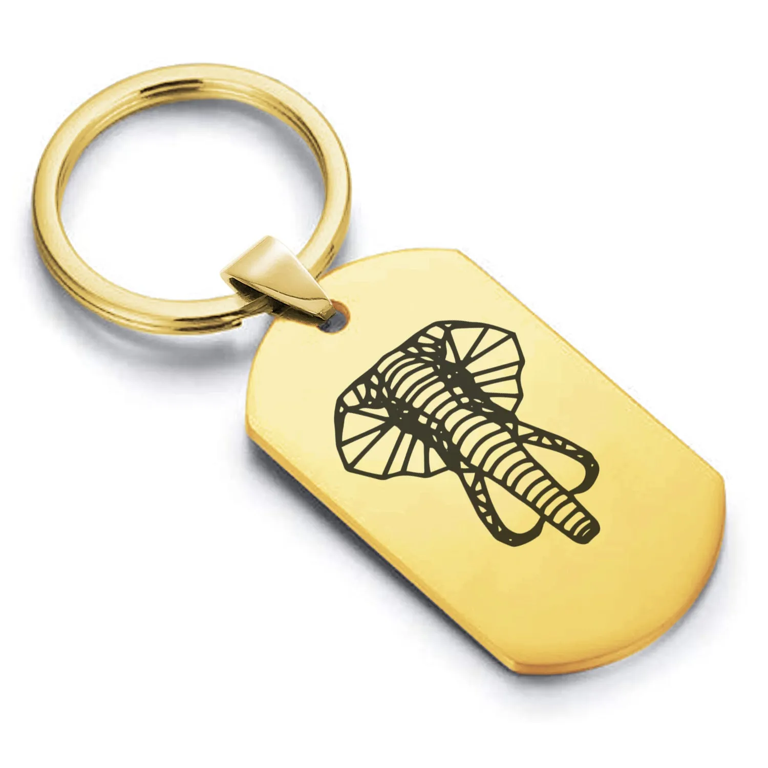 Stainless Steel Geometric Polygon Elephant Dog Tag Keychain