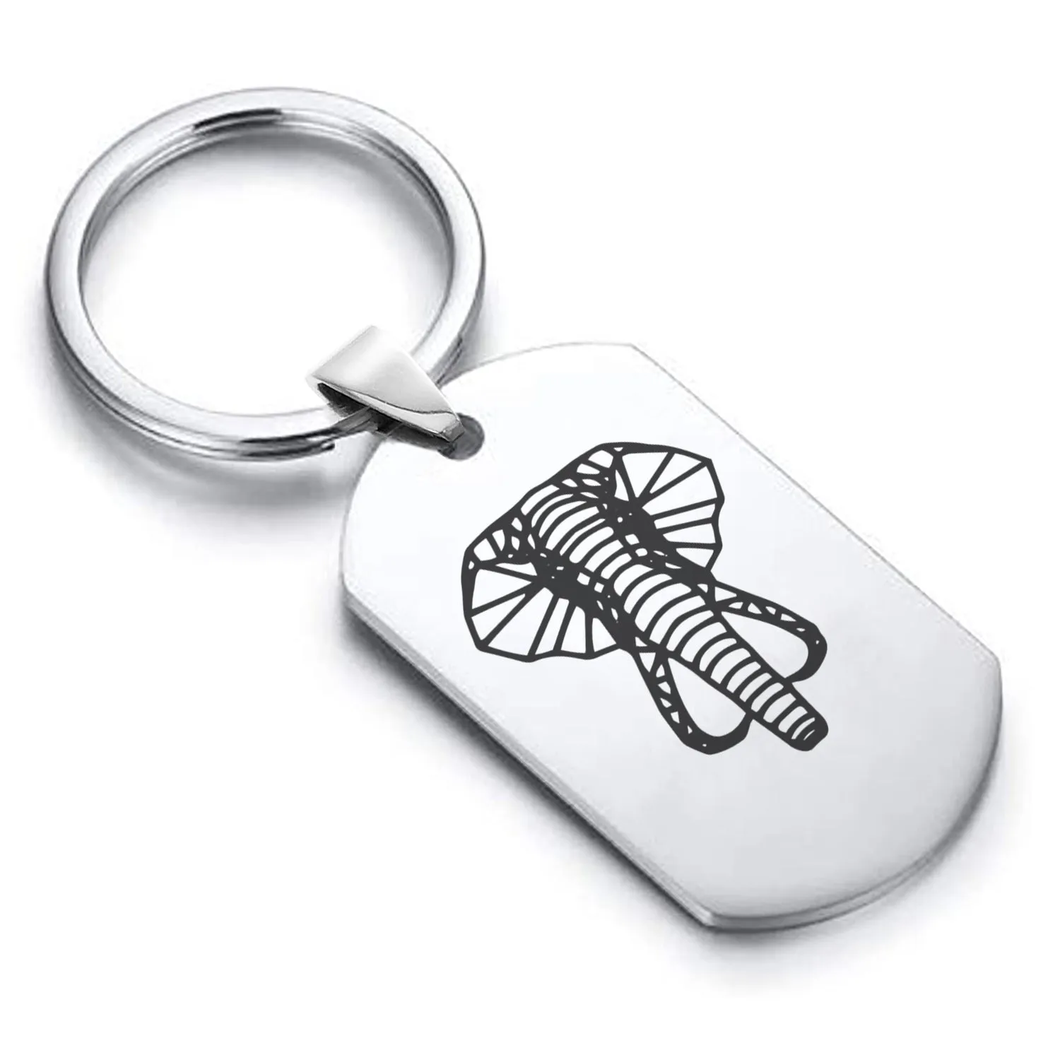 Stainless Steel Geometric Polygon Elephant Dog Tag Keychain