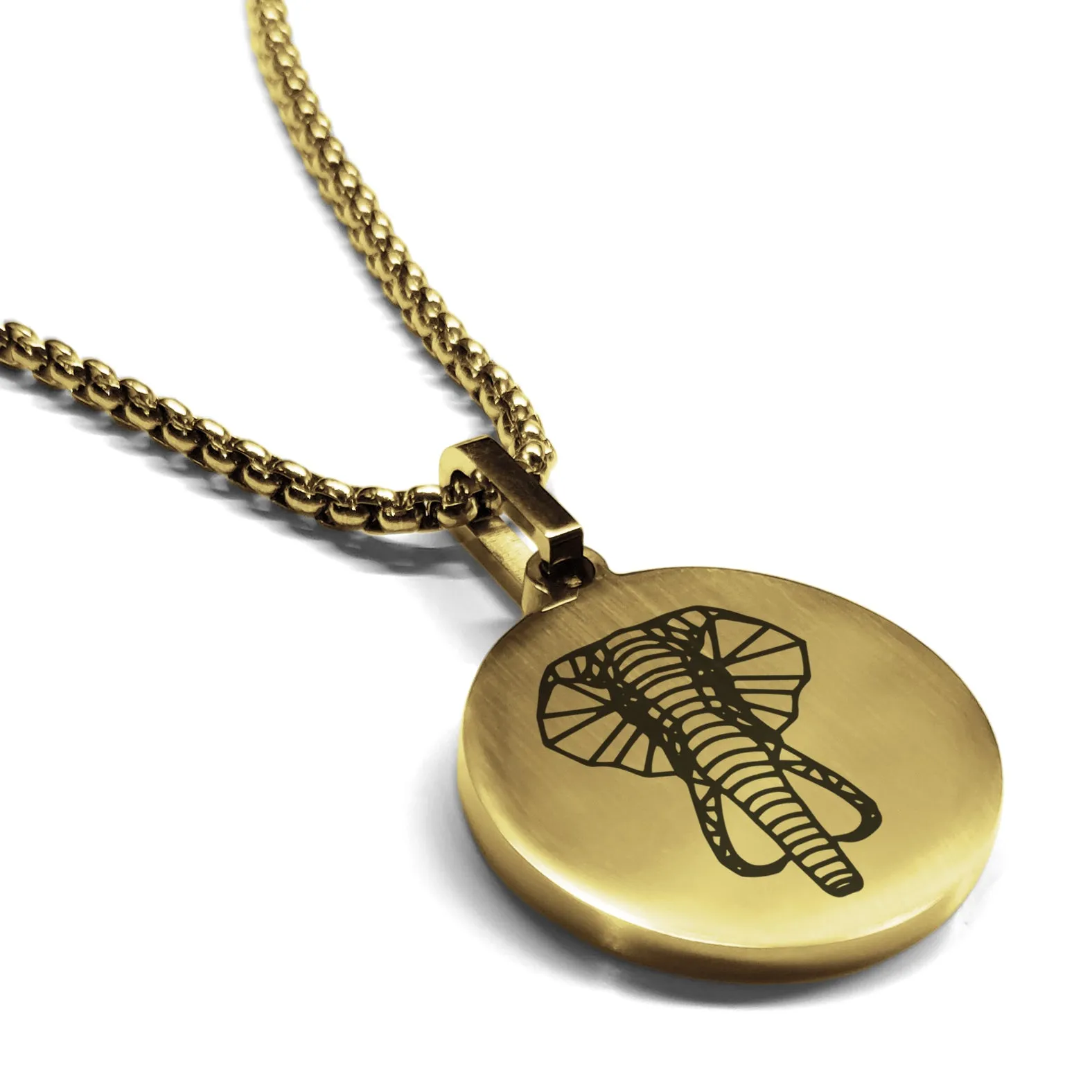 Stainless Steel Geometric Polygon Elephant Round Medallion Pendant