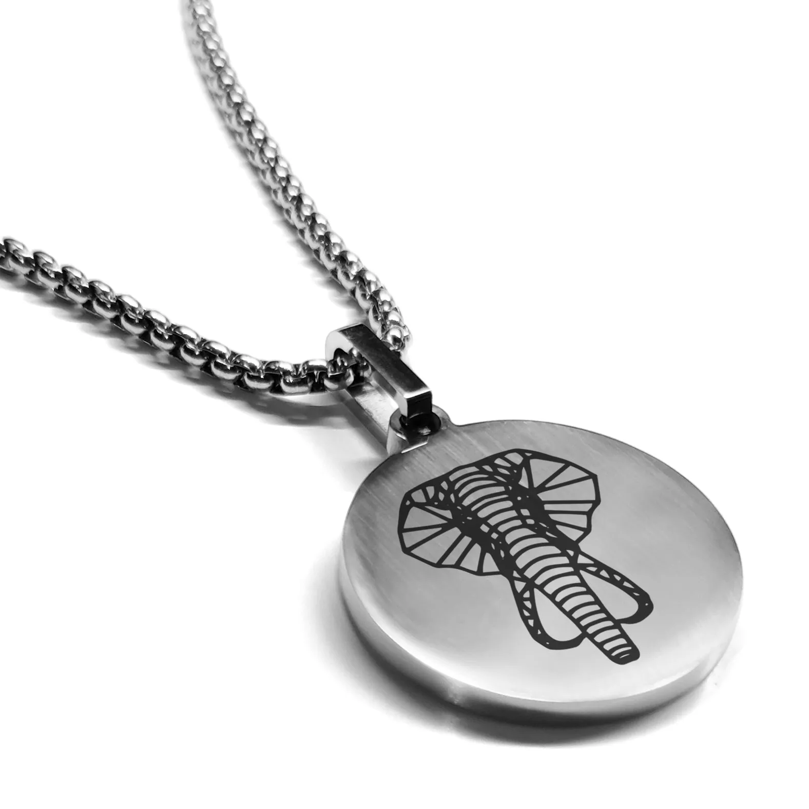 Stainless Steel Geometric Polygon Elephant Round Medallion Pendant