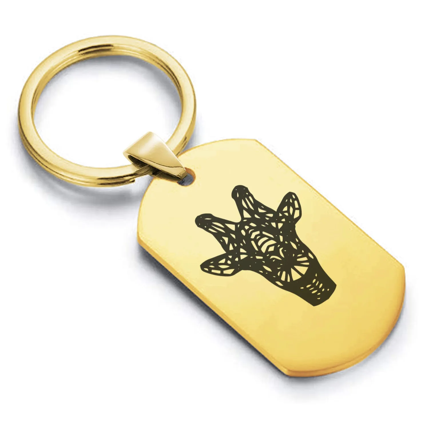 Stainless Steel Geometric Polygon Giraffe Dog Tag Keychain