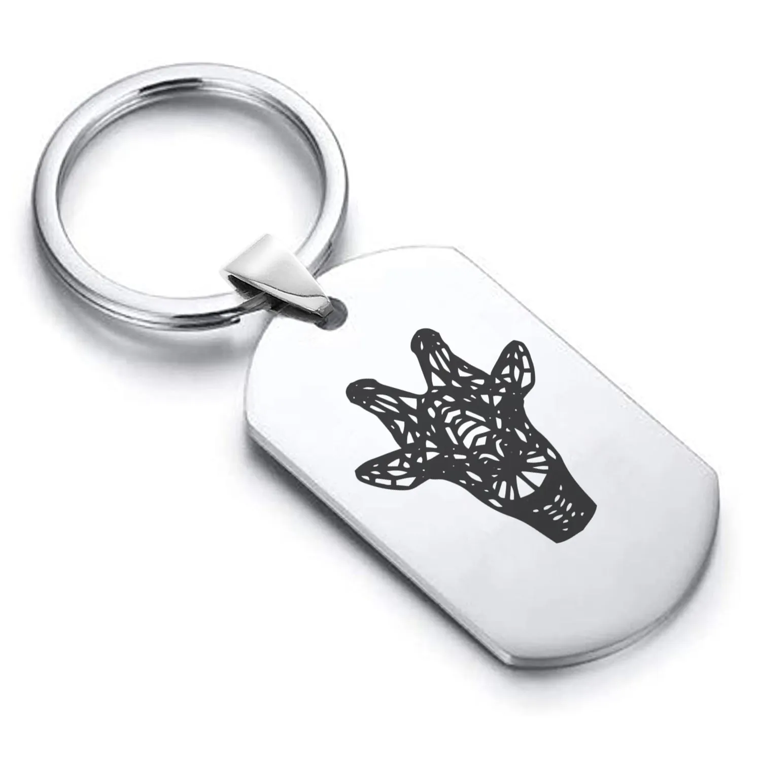 Stainless Steel Geometric Polygon Giraffe Dog Tag Keychain