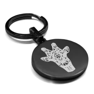 Stainless Steel Geometric Polygon Giraffe Round Medallion Keychain