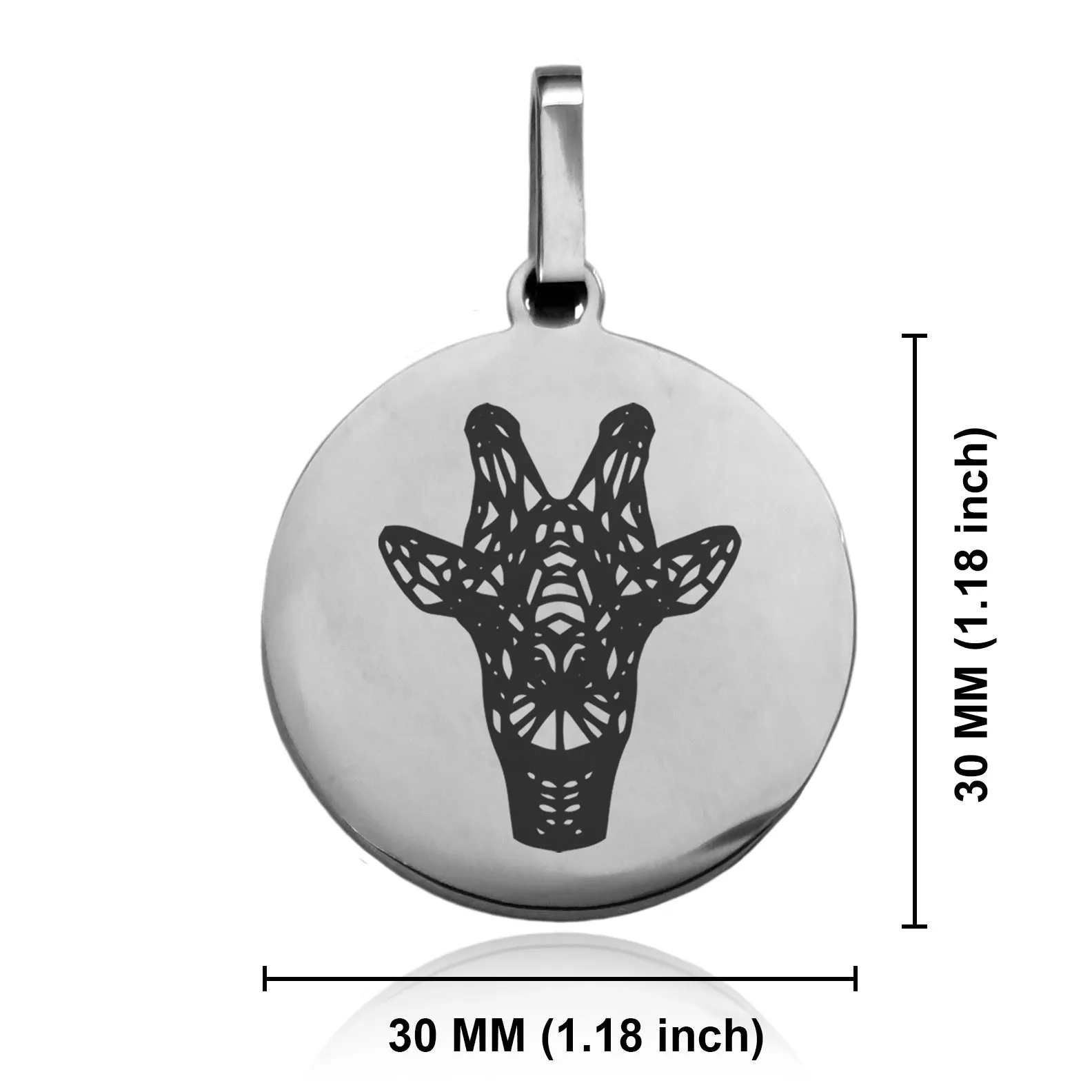 Stainless Steel Geometric Polygon Giraffe Round Medallion Keychain