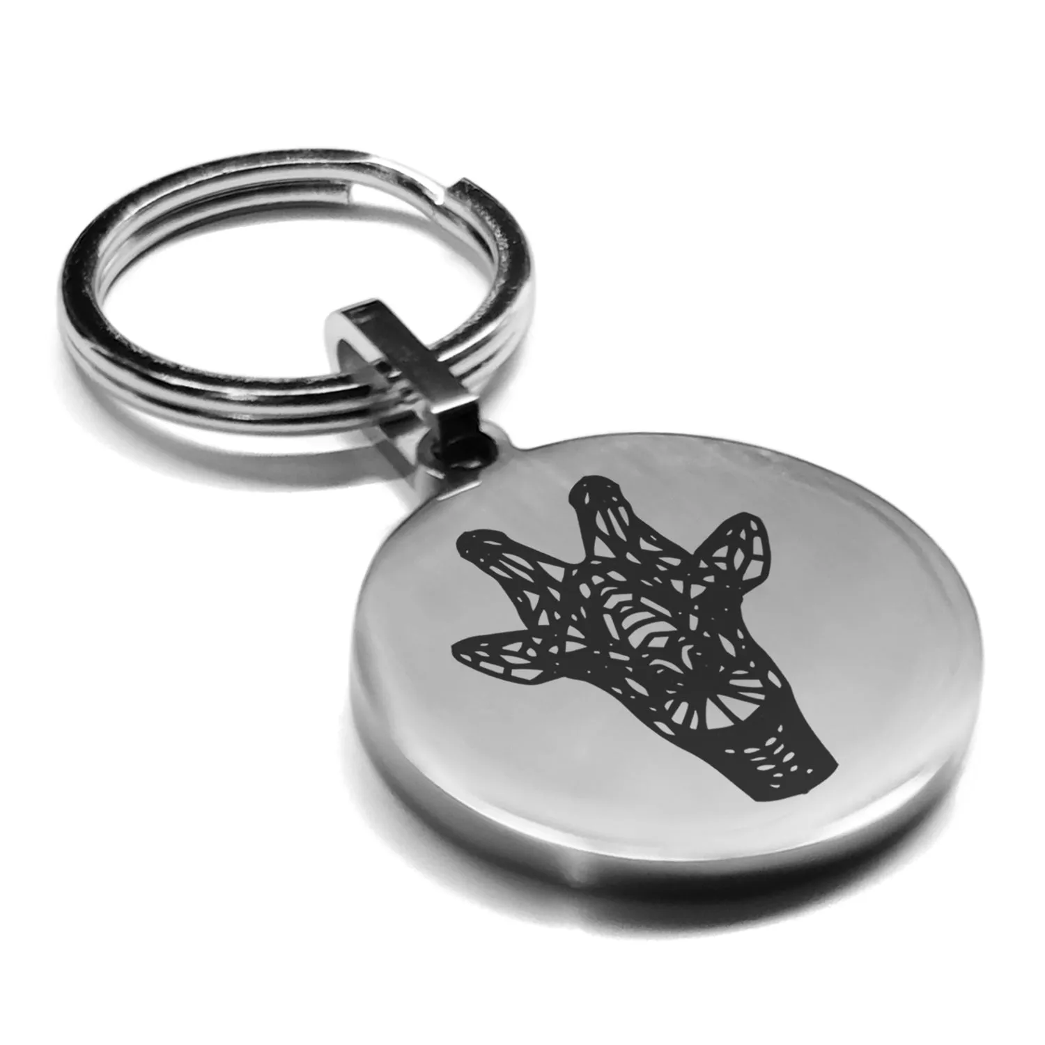 Stainless Steel Geometric Polygon Giraffe Round Medallion Keychain