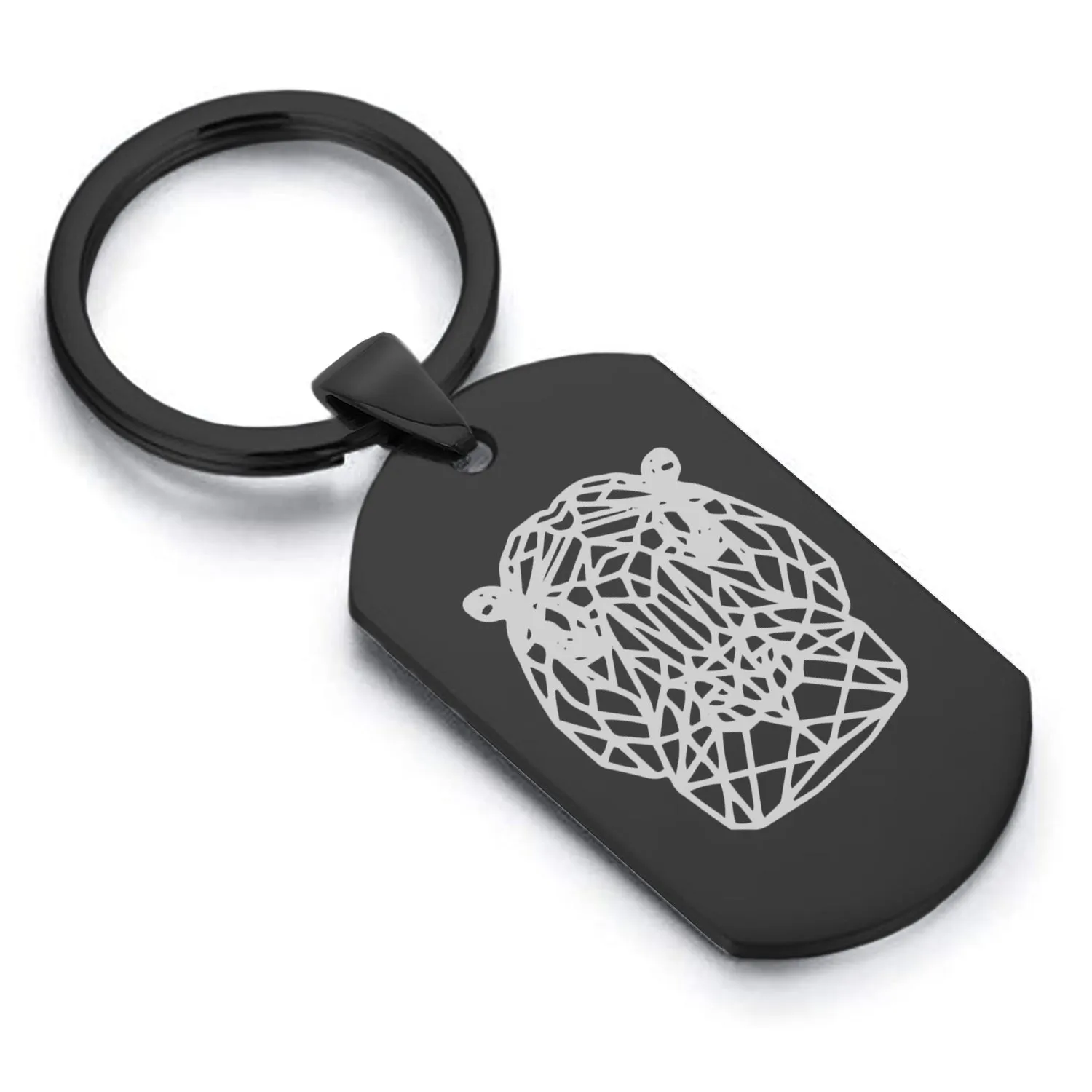 Stainless Steel Geometric Polygon Hippo Dog Tag Keychain