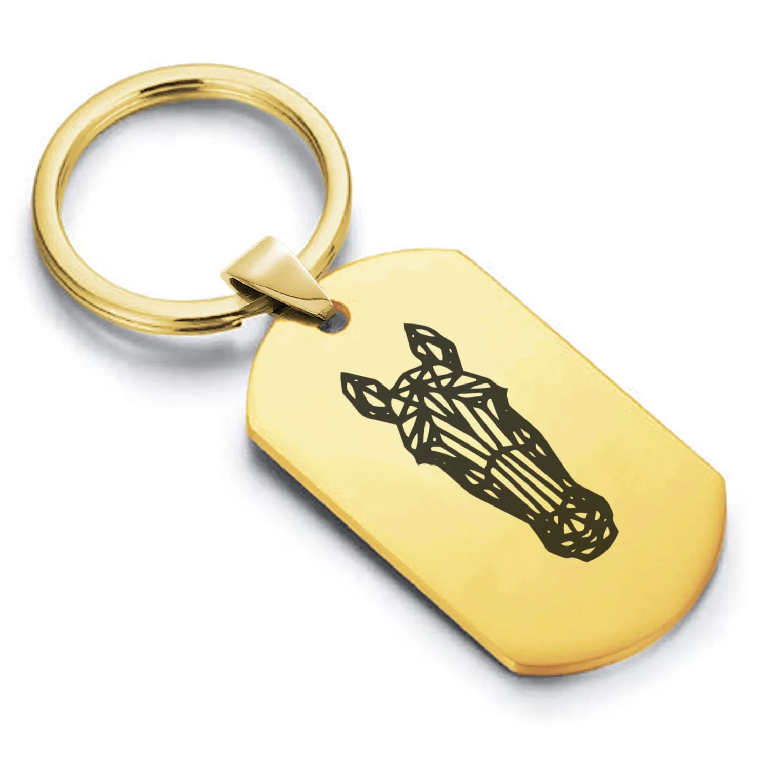 Stainless Steel Geometric Polygon Horse Dog Tag Keychain