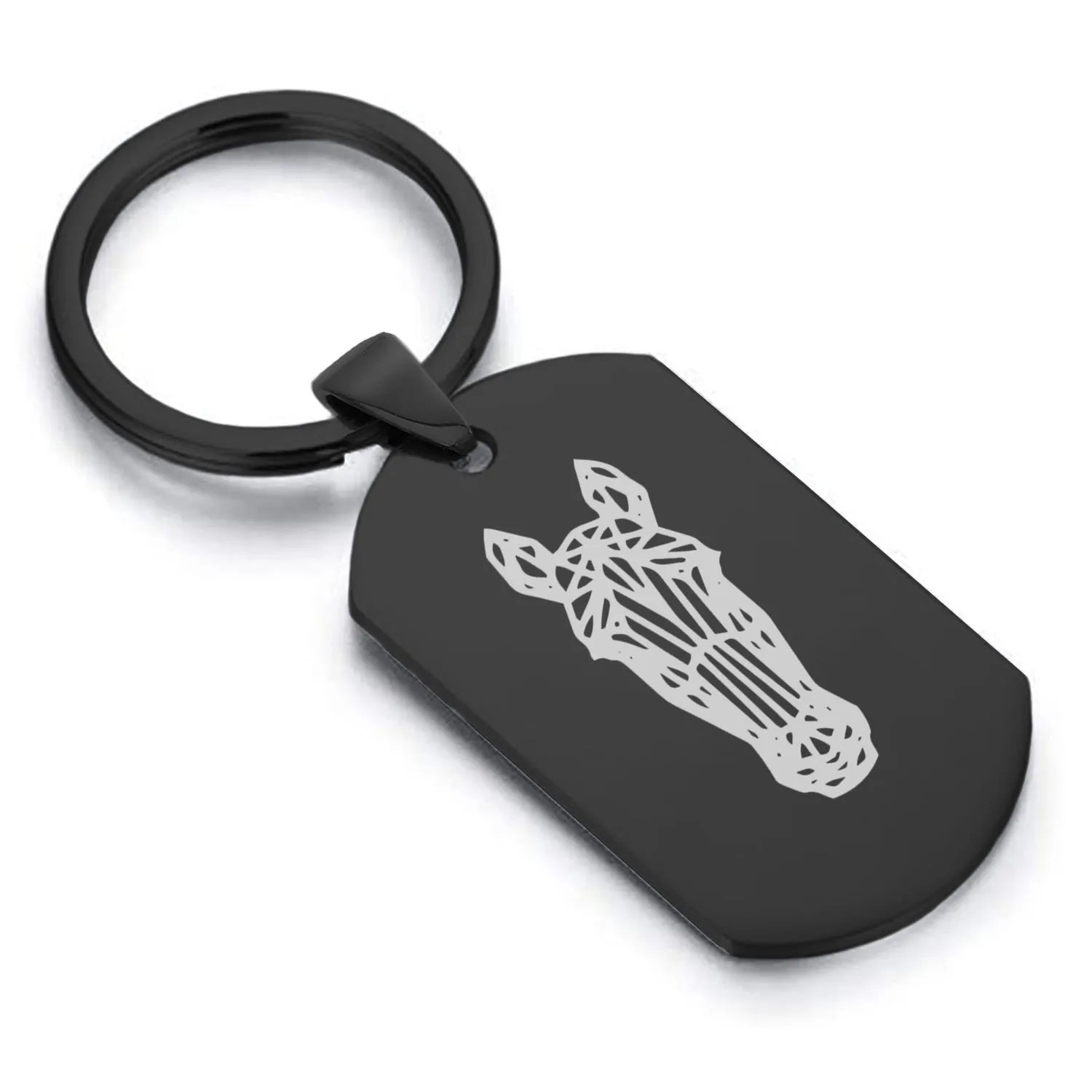 Stainless Steel Geometric Polygon Horse Dog Tag Keychain