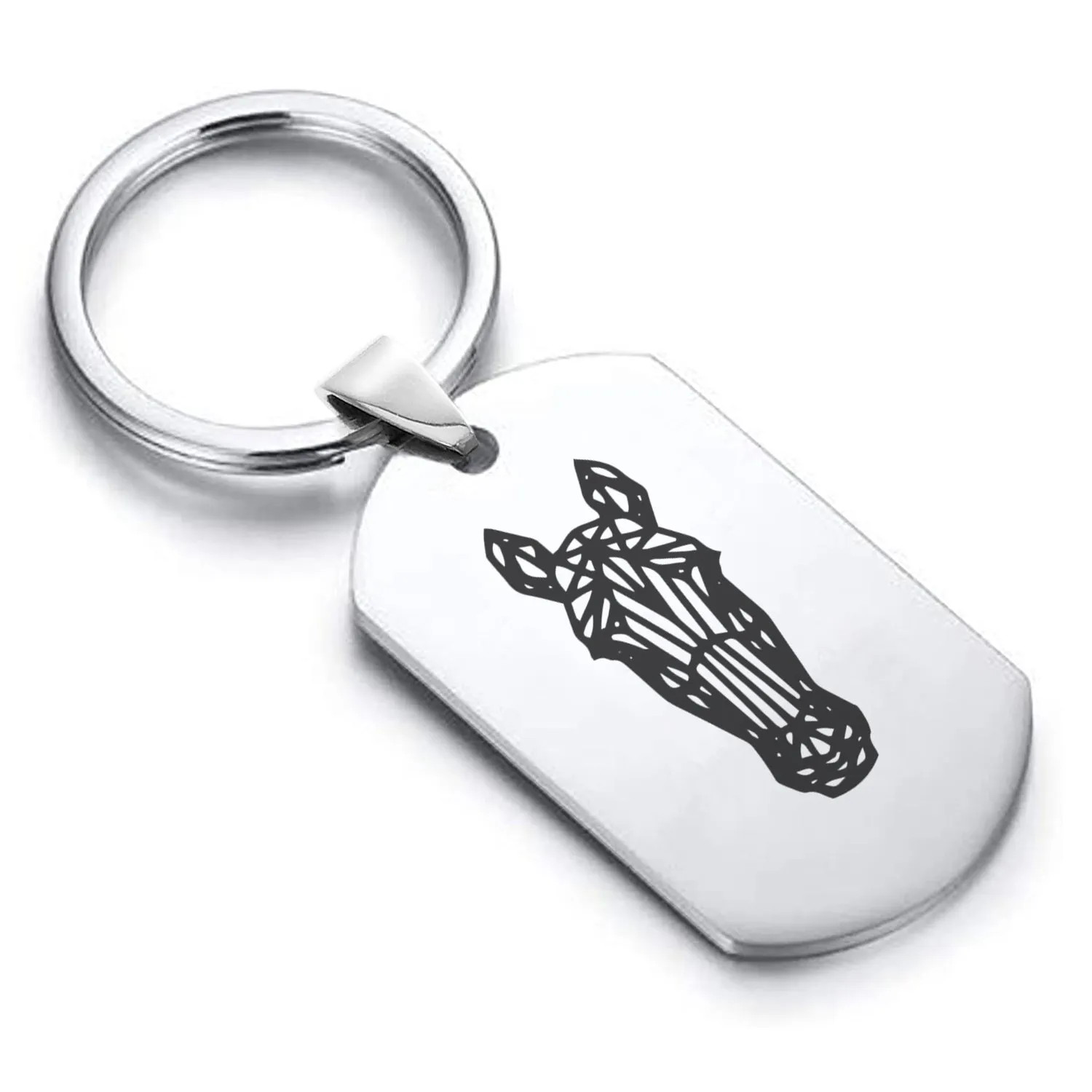 Stainless Steel Geometric Polygon Horse Dog Tag Keychain