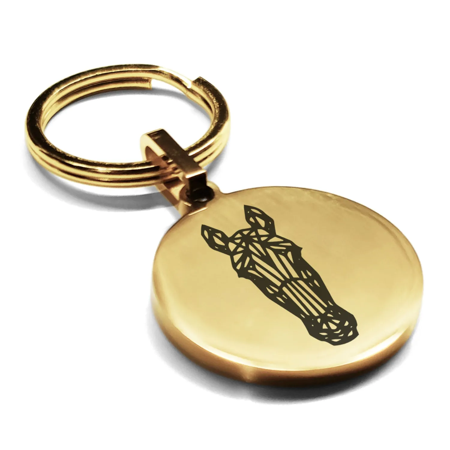Stainless Steel Geometric Polygon Horse Round Medallion Keychain