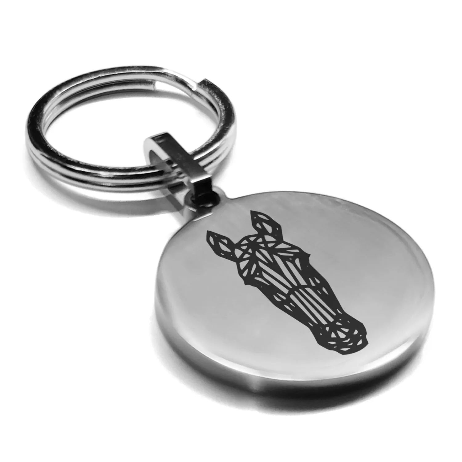 Stainless Steel Geometric Polygon Horse Round Medallion Keychain