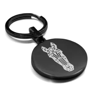 Stainless Steel Geometric Polygon Horse Round Medallion Keychain