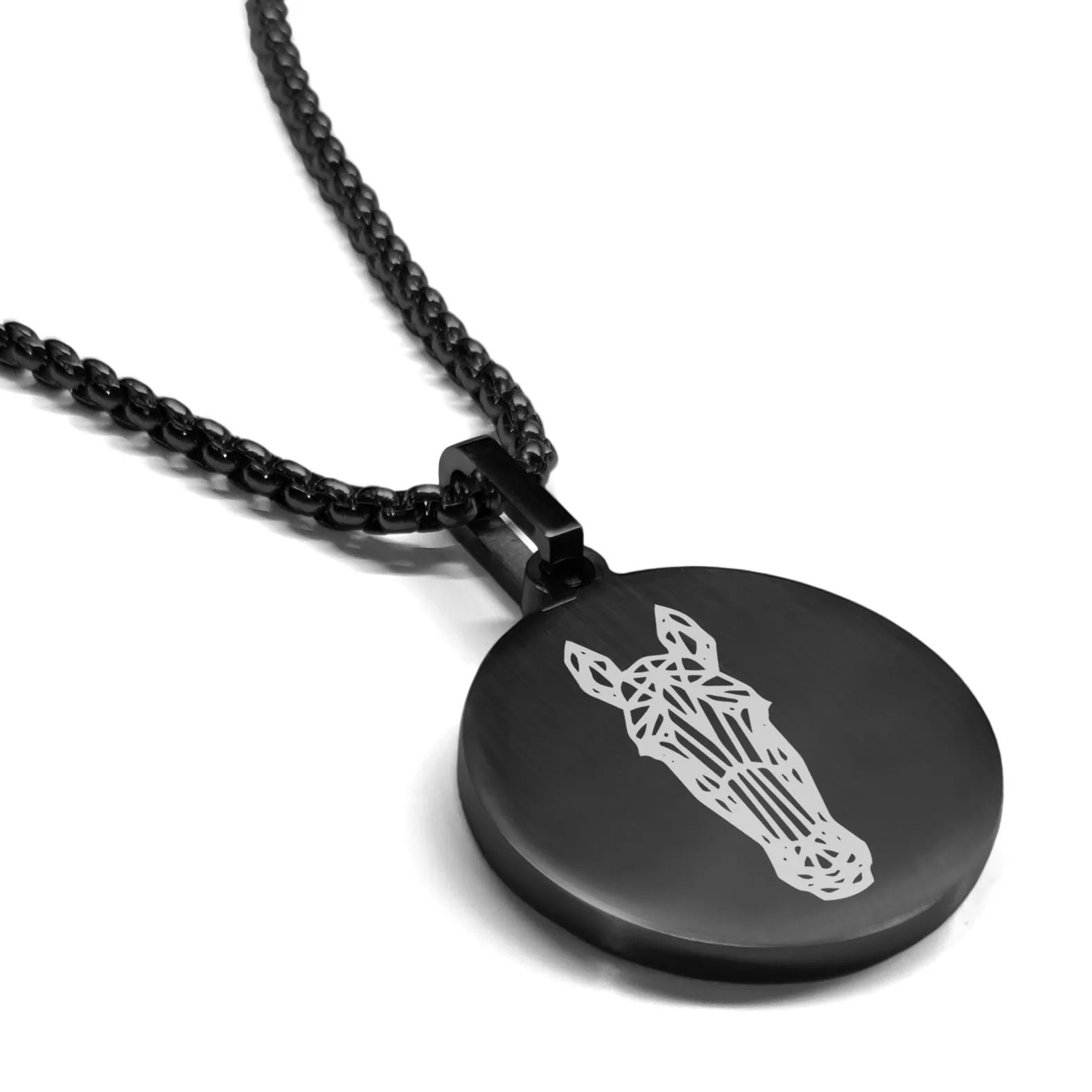 Stainless Steel Geometric Polygon Horse Round Medallion Pendant