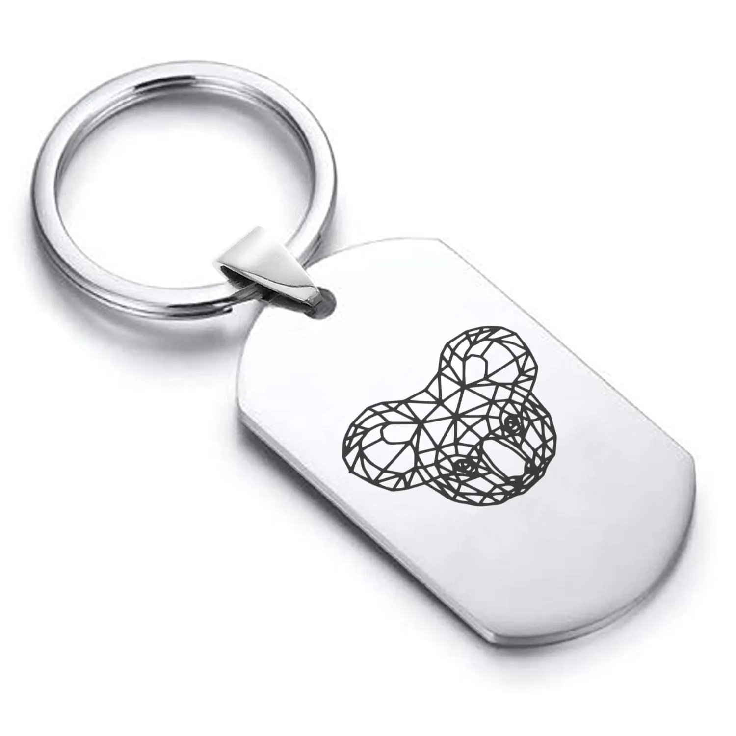 Stainless Steel Geometric Polygon Koala Dog Tag Keychain