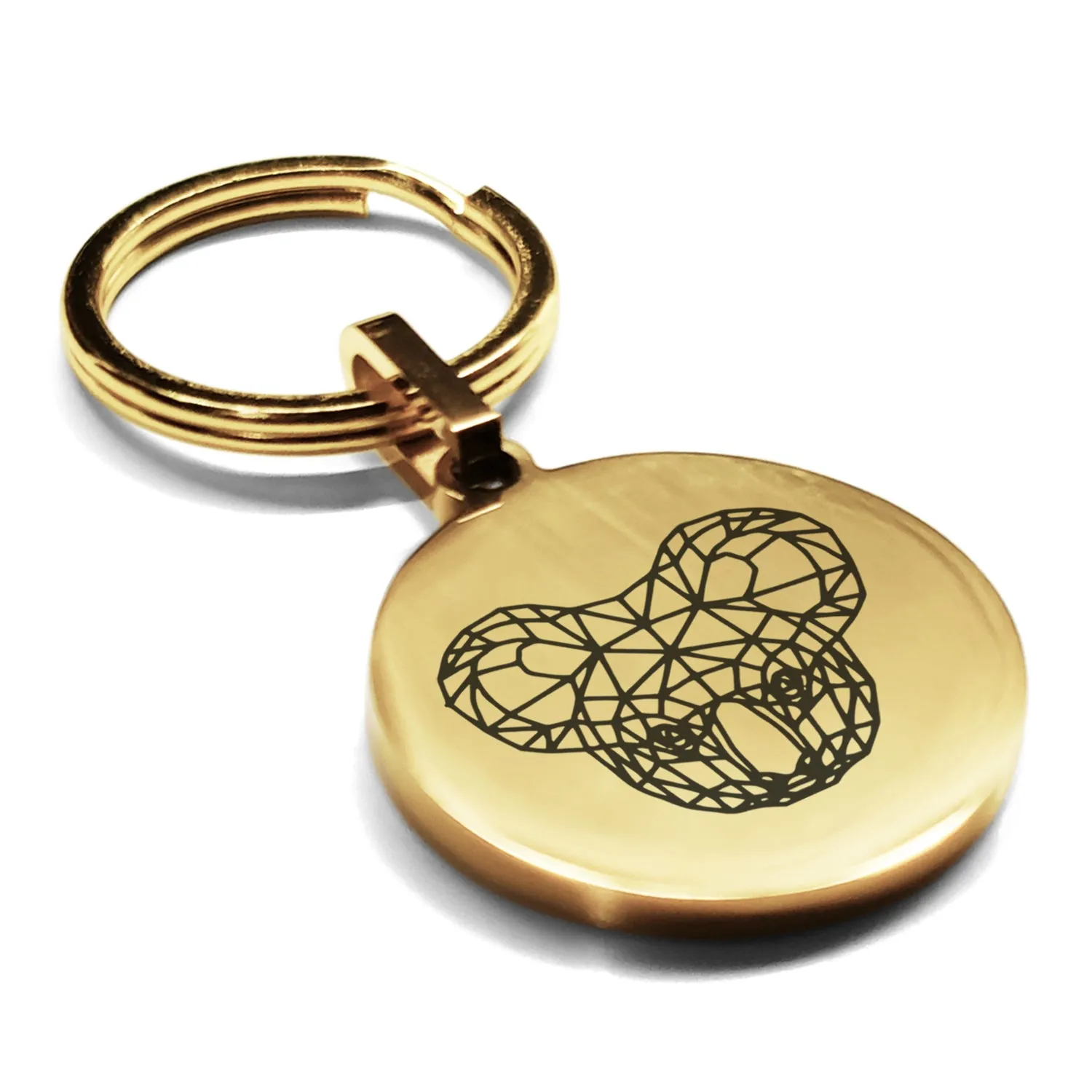 Stainless Steel Geometric Polygon Koala Round Medallion Keychain
