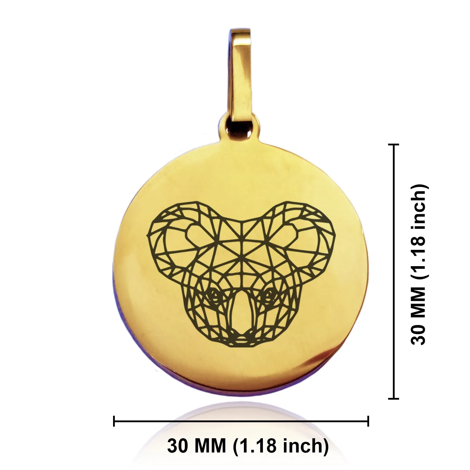 Stainless Steel Geometric Polygon Koala Round Medallion Keychain