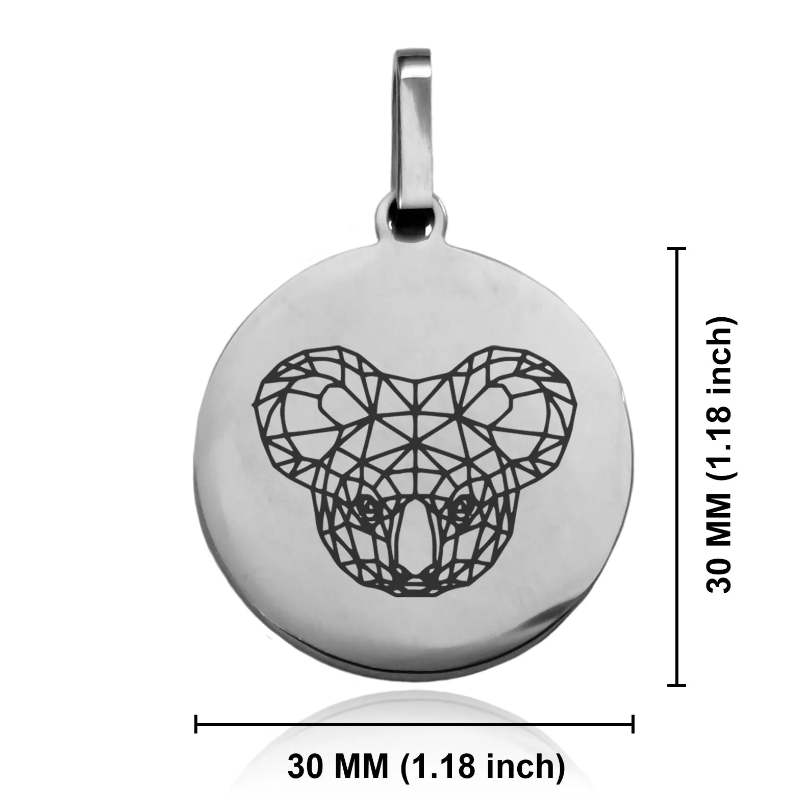 Stainless Steel Geometric Polygon Koala Round Medallion Keychain