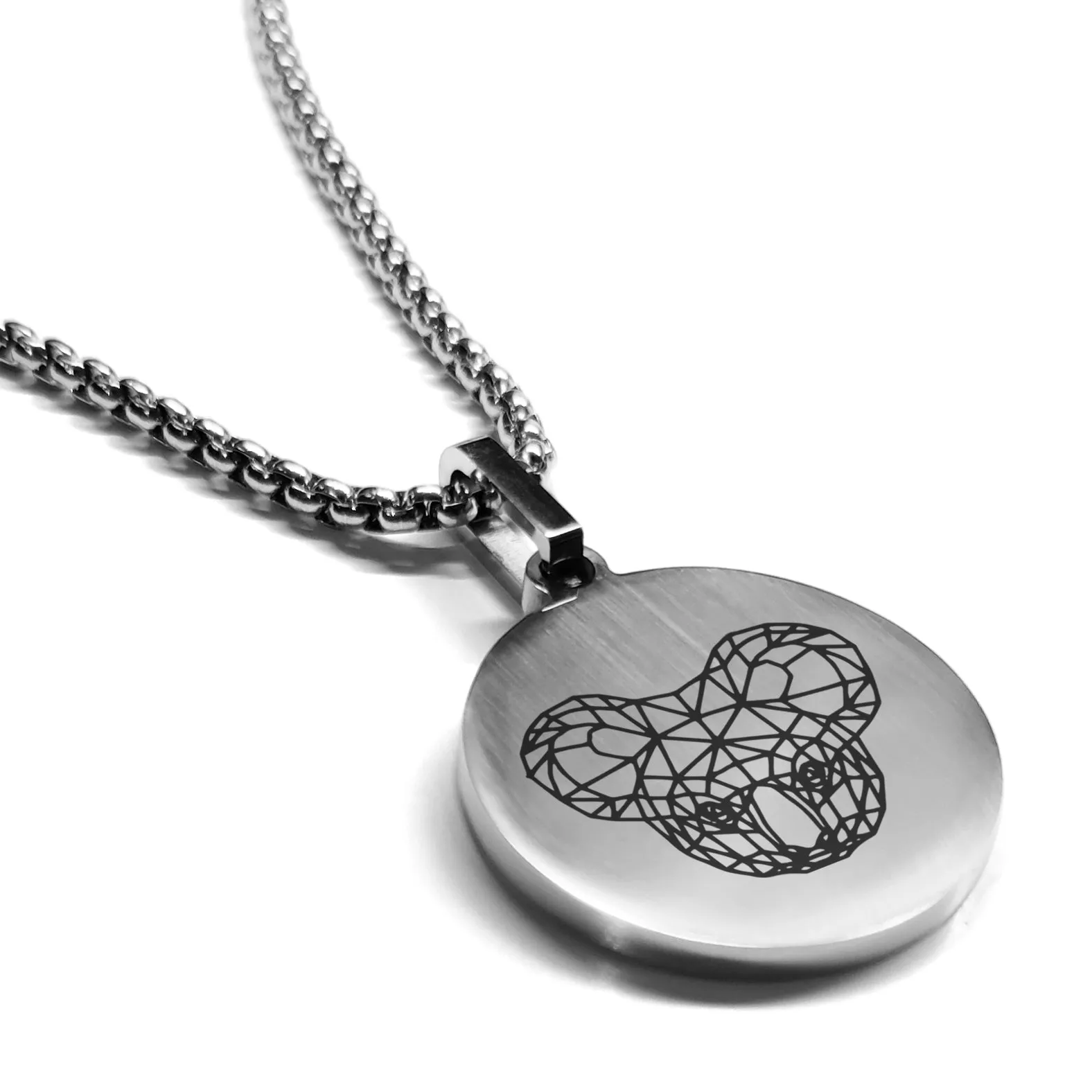 Stainless Steel Geometric Polygon Koala Round Medallion Pendant