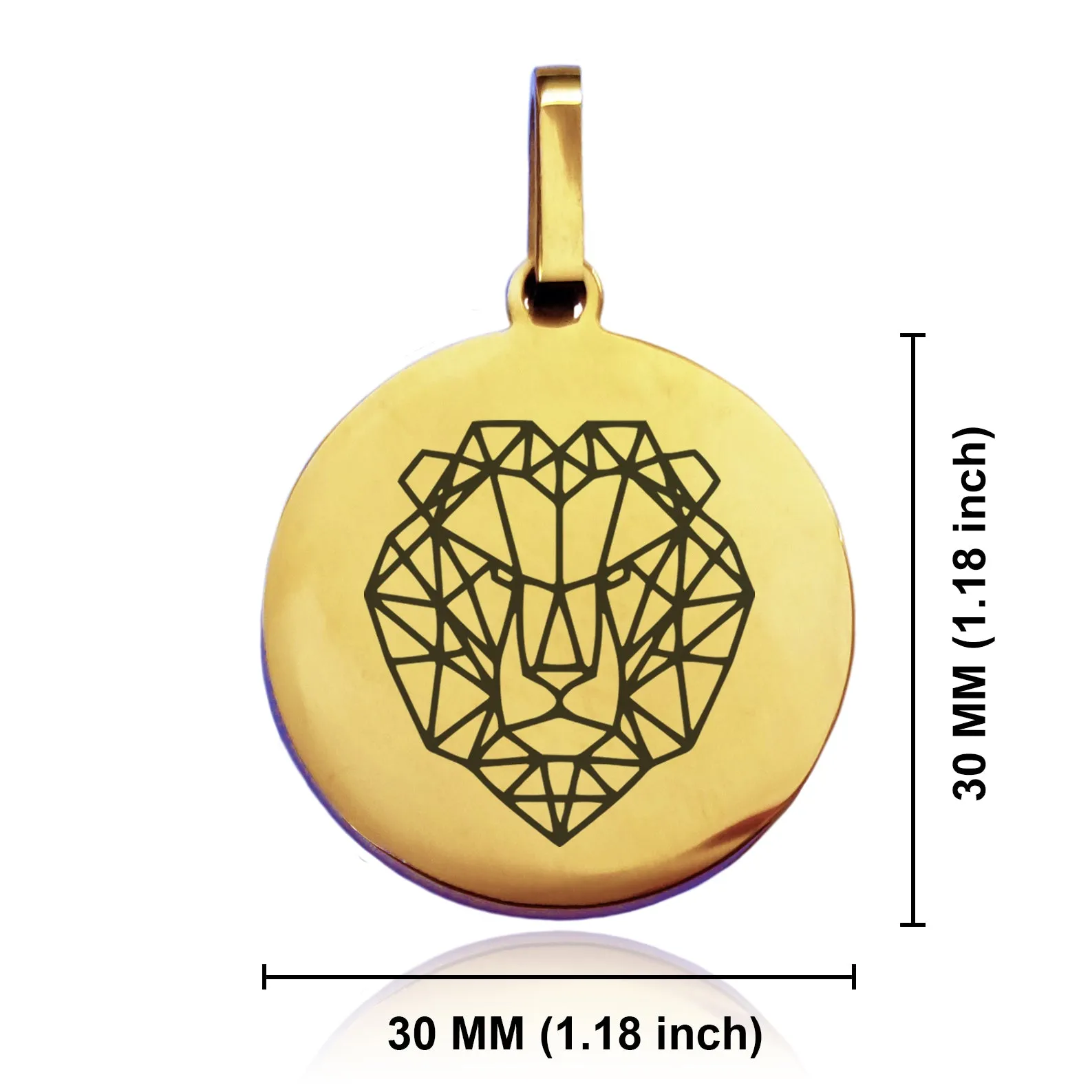 Stainless Steel Geometric Polygon Lion Round Medallion Keychain