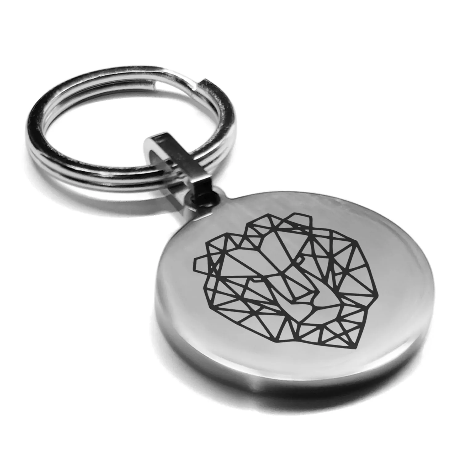 Stainless Steel Geometric Polygon Lion Round Medallion Keychain